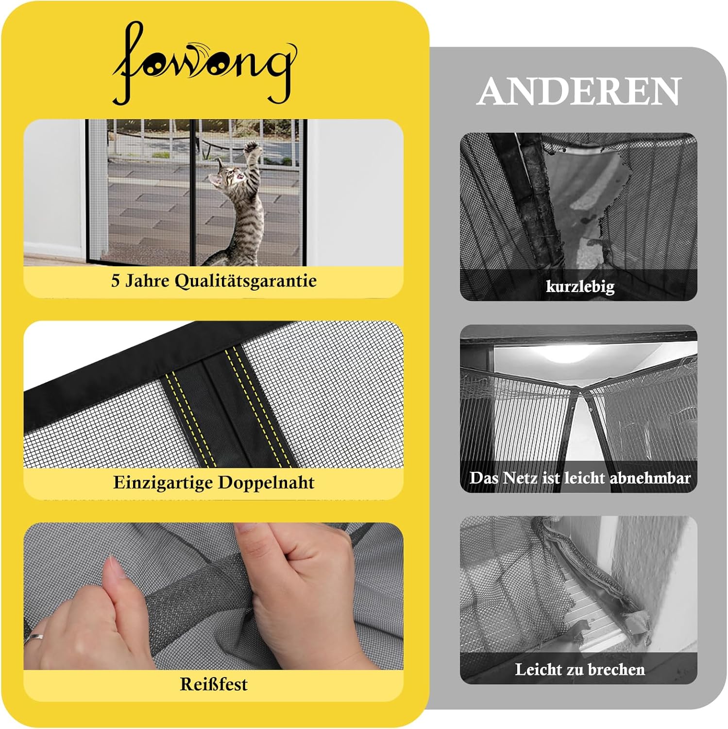 Thumbnail 4 de fowong Fliegengitter Balkontür Magnet 75x210 cm – Neues Nanogitter mit stärkeren Magneten und winddichtem Verschluss