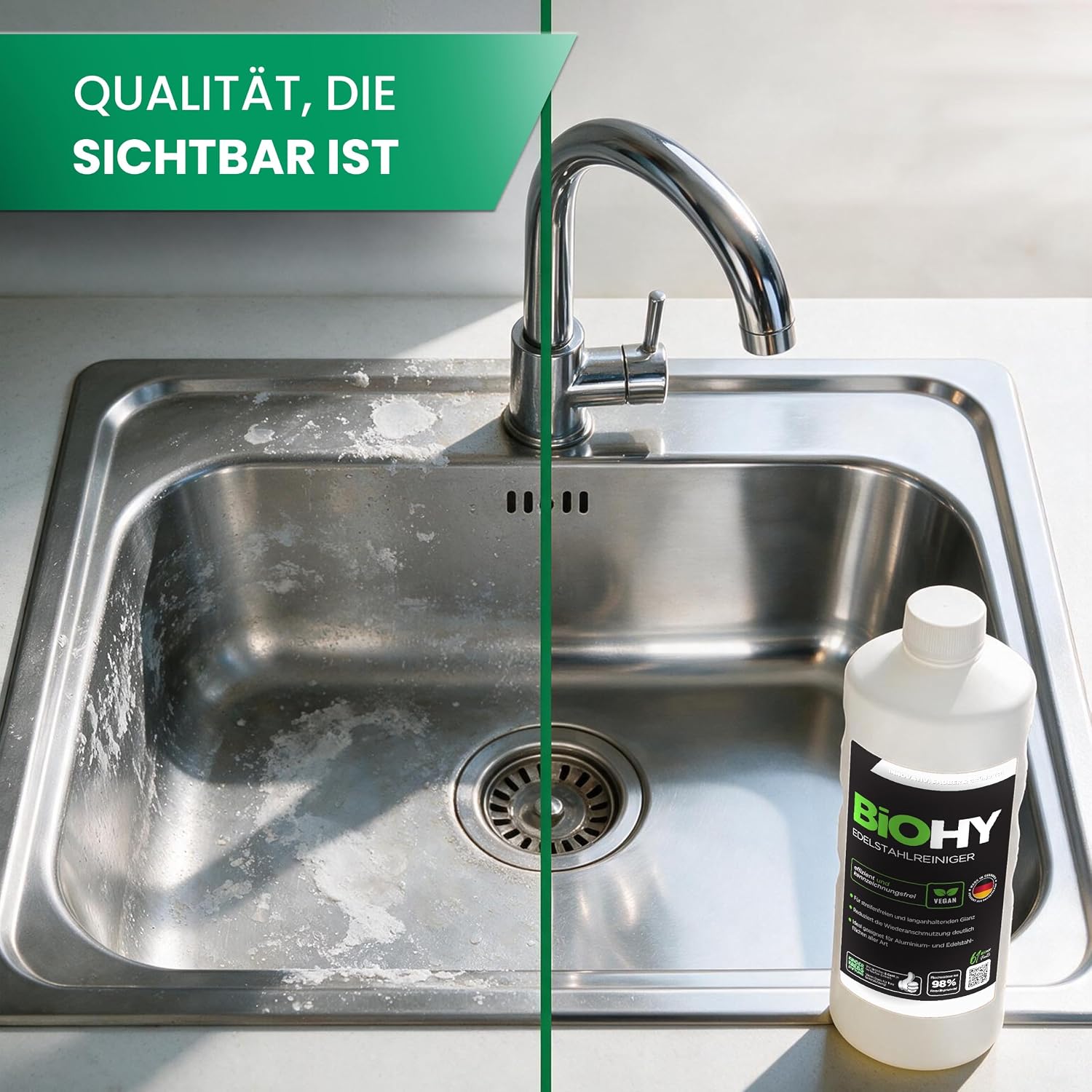 Detalle de BIOHY RVS-reiniger 1 l met doseerder voor keuken, potten en grill