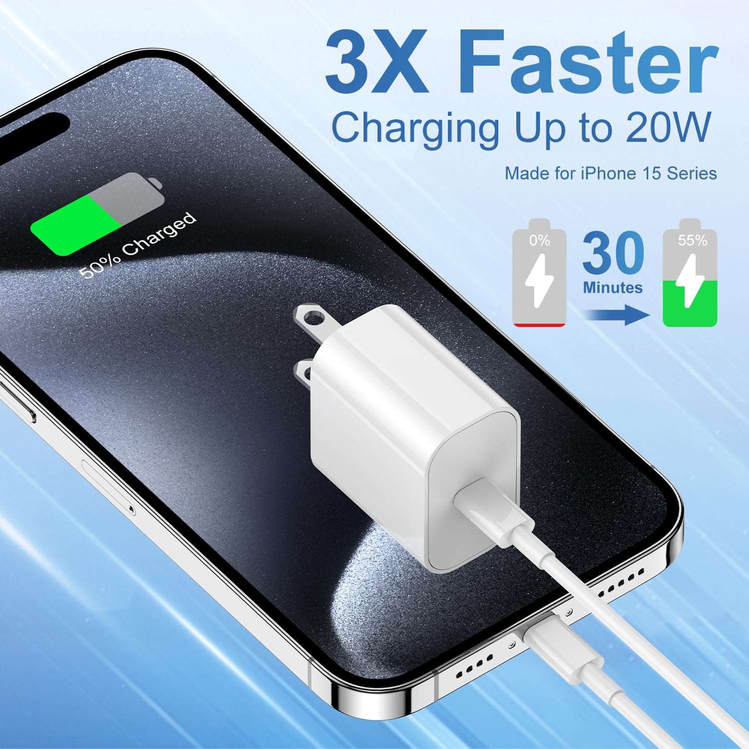 Thumbnail 1 de iPhone 17 Fast Charger 20W with 10ft USB‑C Cable