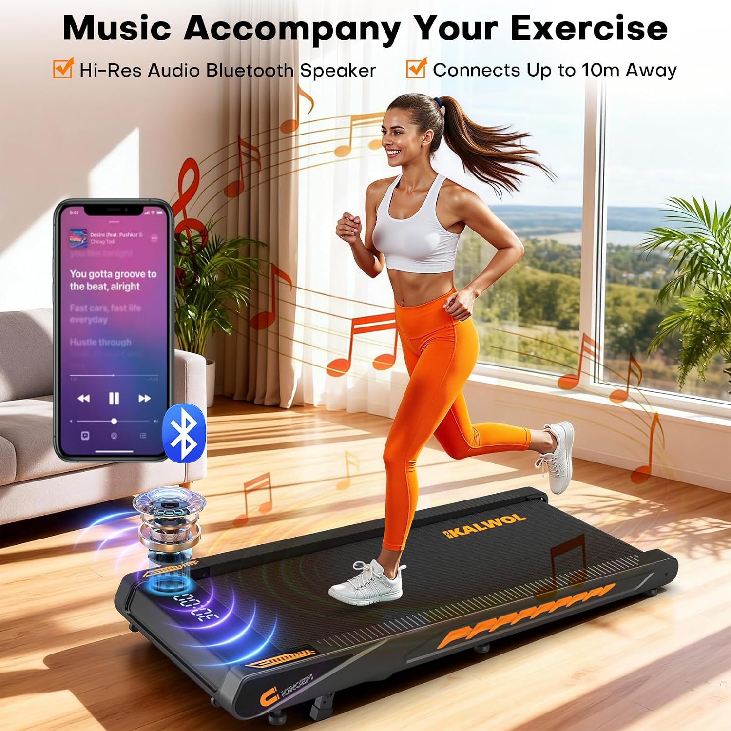Detalle 2 de Walking Pad Treadmill with Speaker: 6-in-1 Under Desk Treadmill for Home Use