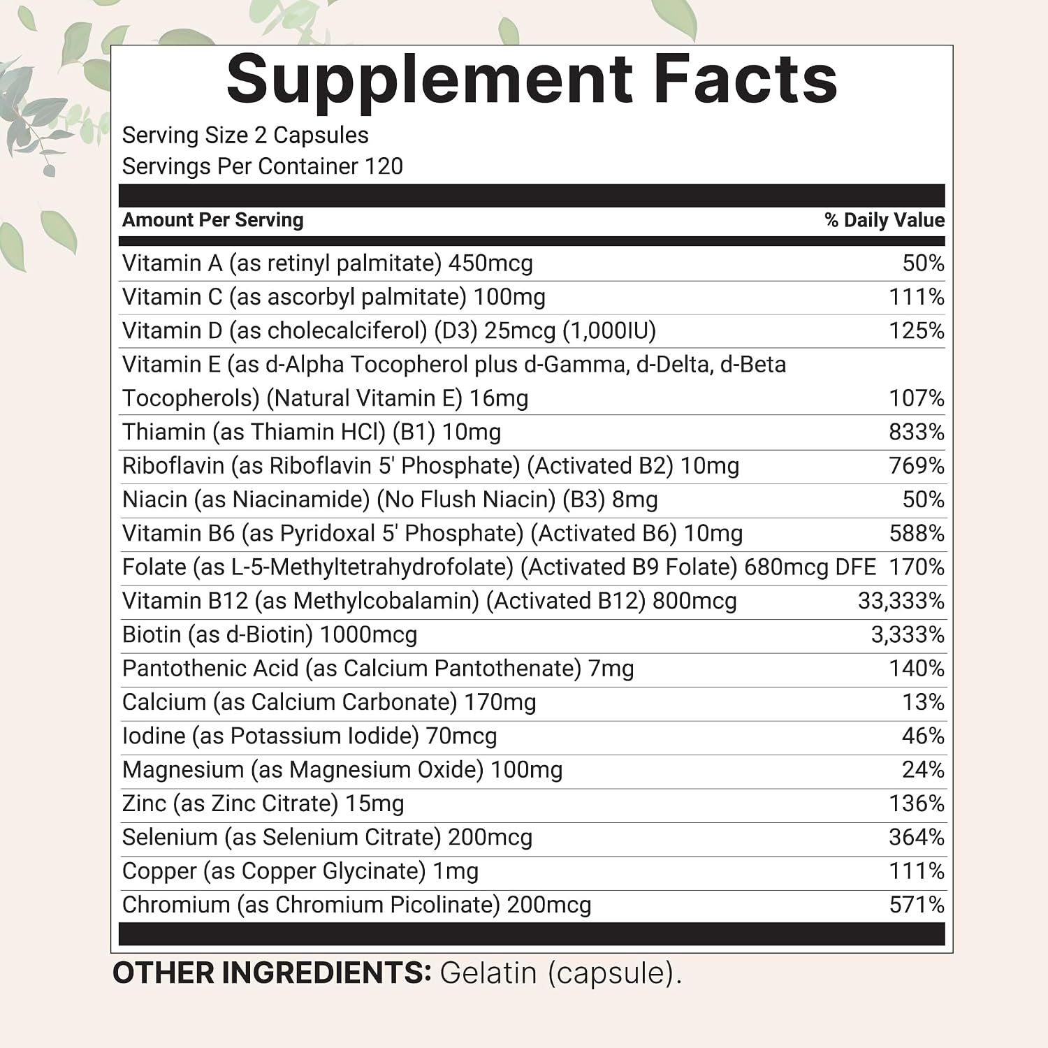 Detalle 2 de Micro Ingredients Methylated Multivitamin 240 Capsules