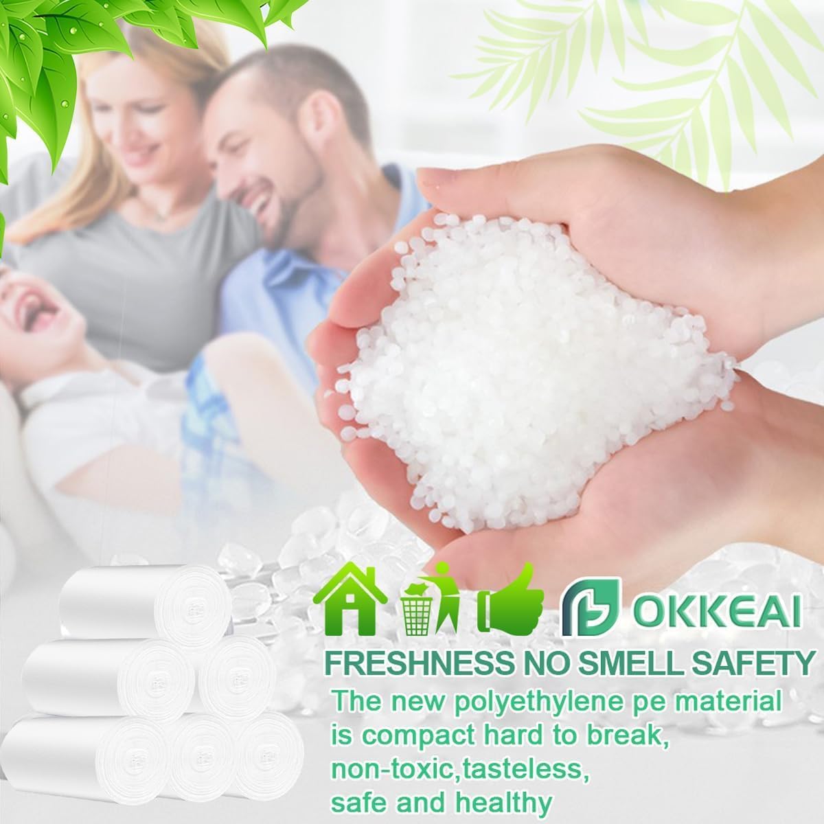 Detalle de OKKEAI 15L White Bin Bags – 100 Pack with Octagonal Bottom Seal