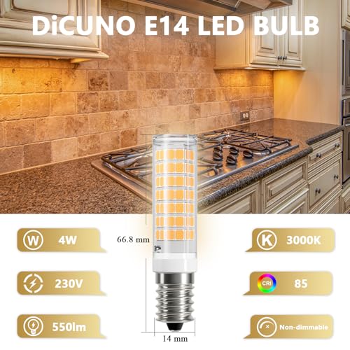 Detalle de DiCUNO Lampadina LED E14 per cappa, LED 4W 550 lm 3000K (2 pezzi)