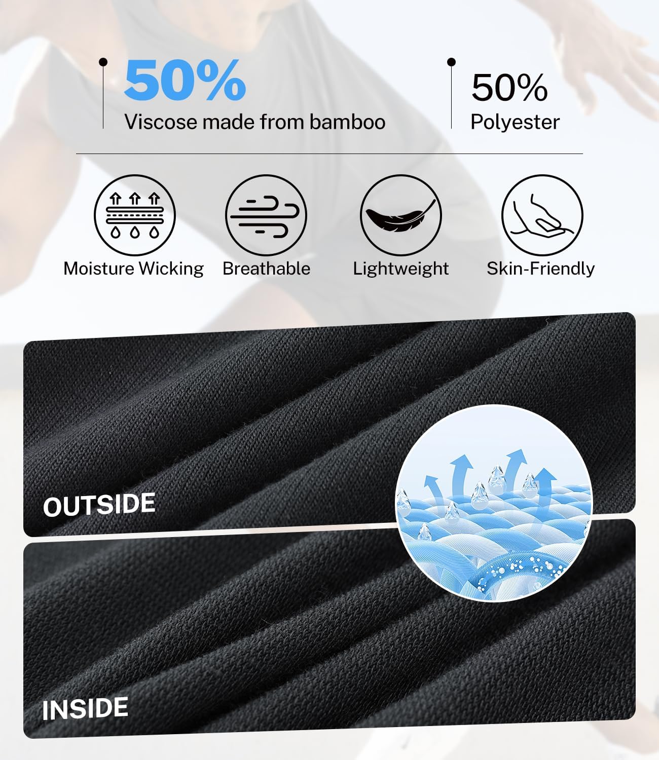 Detalle de BAMBOO COOL Men's Athletic Shorts French Terry
