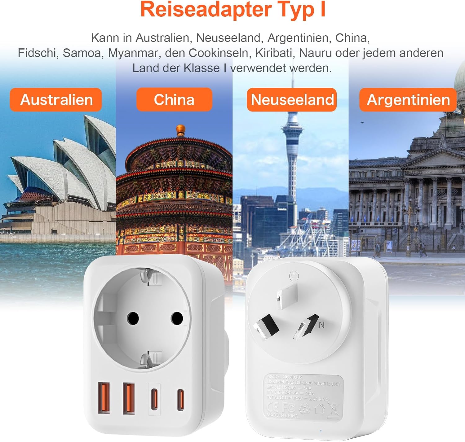 Detalle 2 de Denlane Reiseadapter 2er Set 5-in-1