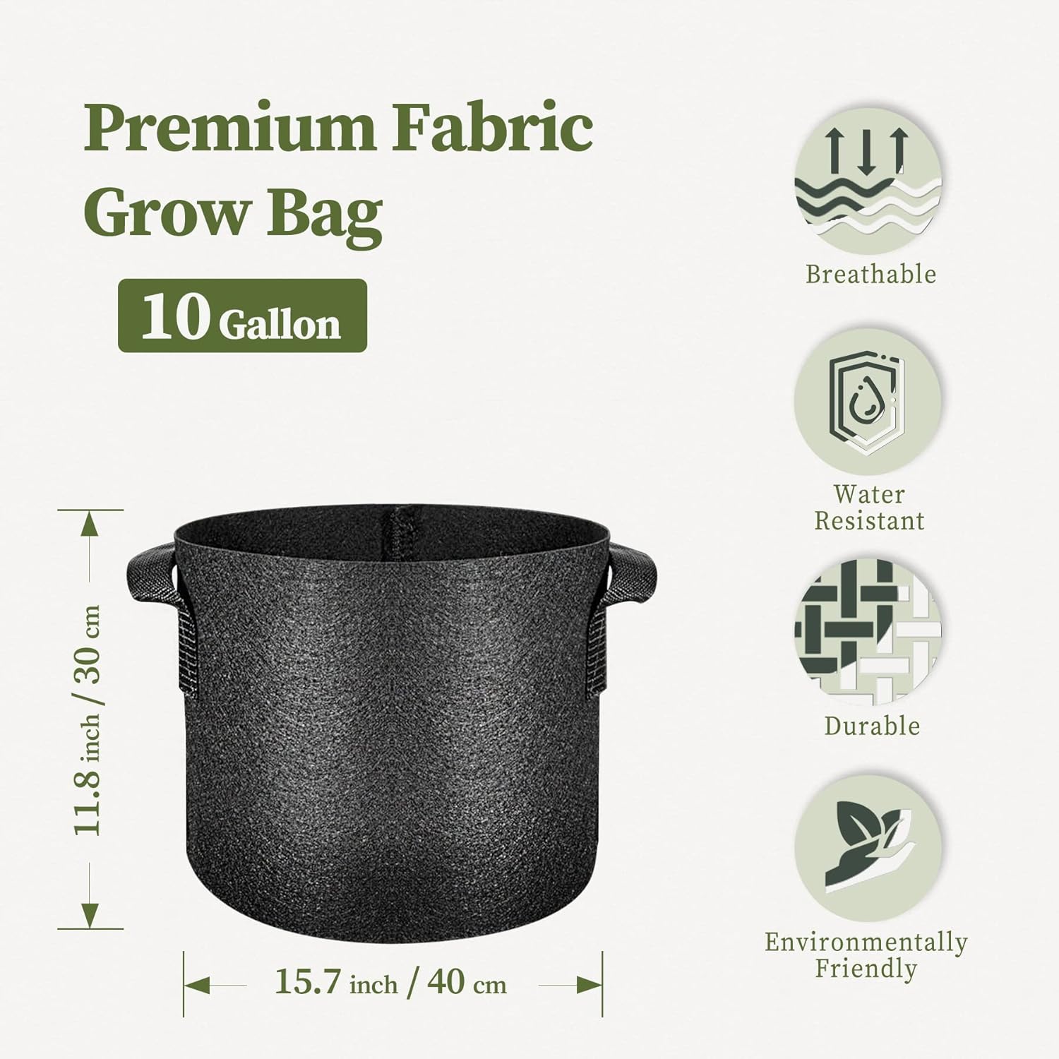 Thumbnail 1 de RONTADA 5-Pack 10 Gallon Grow Bags (10 Gal Fabric Pots) — Heavy-Duty Nonwoven Plant Pots with Handles, Black