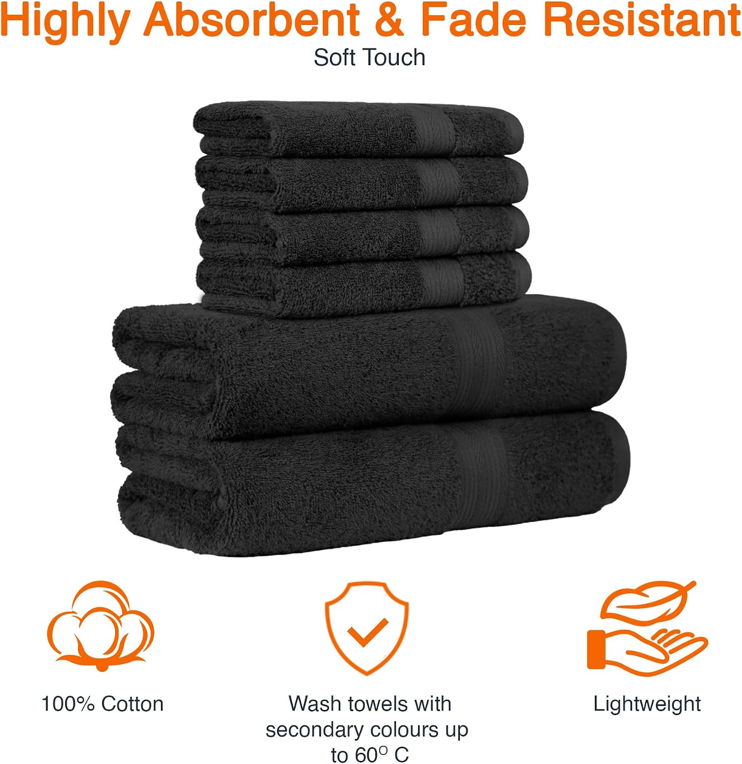 Thumbnail 6 de Amazon Basics Handtücher Set 6-teilig – 100% Baumwolle, Ausbleichfest, Schwarz