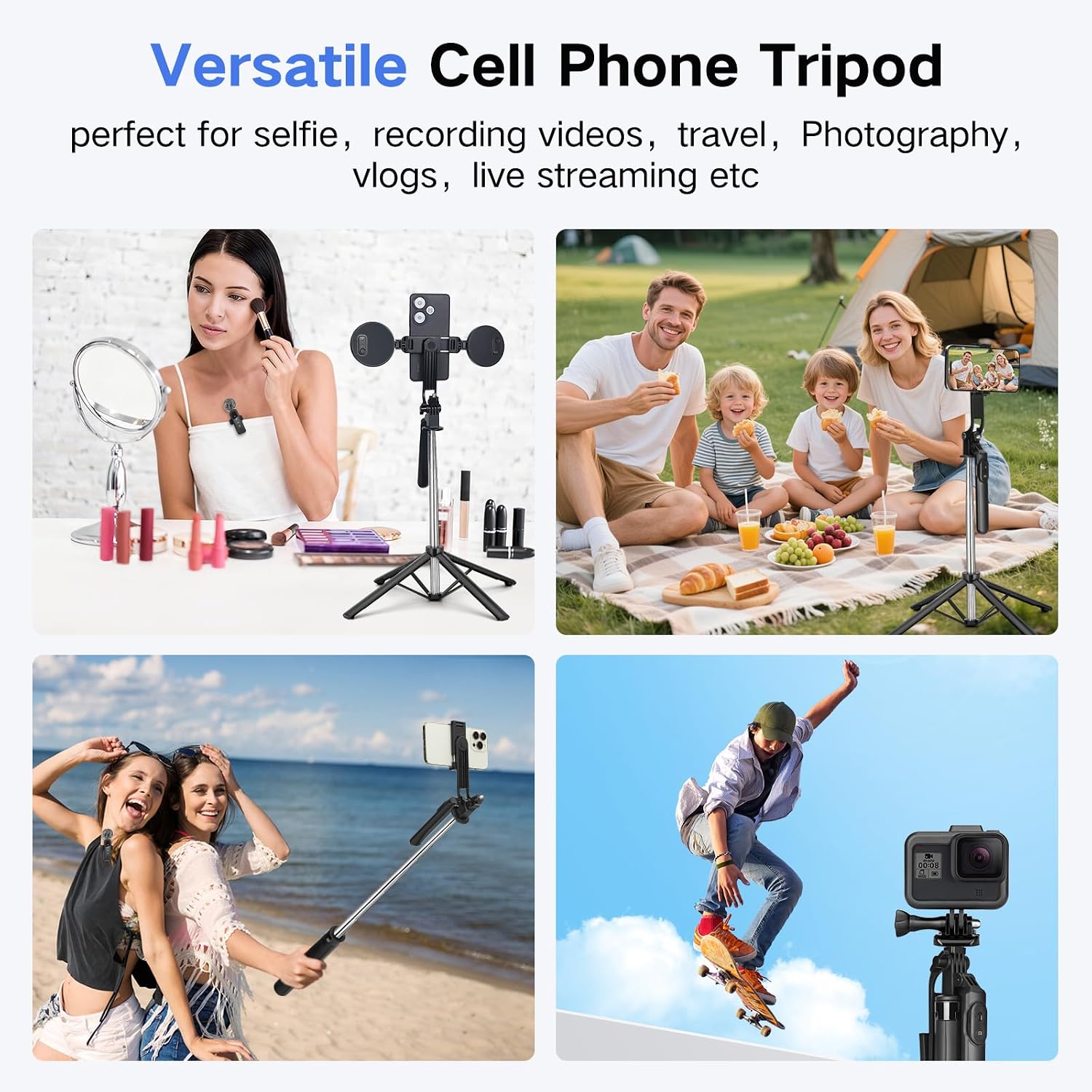 Detalle de Handy Stativ Vlogging-Kit für iPhone/Android – 180 cm Selfie-Stick mit kabellosem Mikrofon, 2 Fill-Lights und Fernbedienung