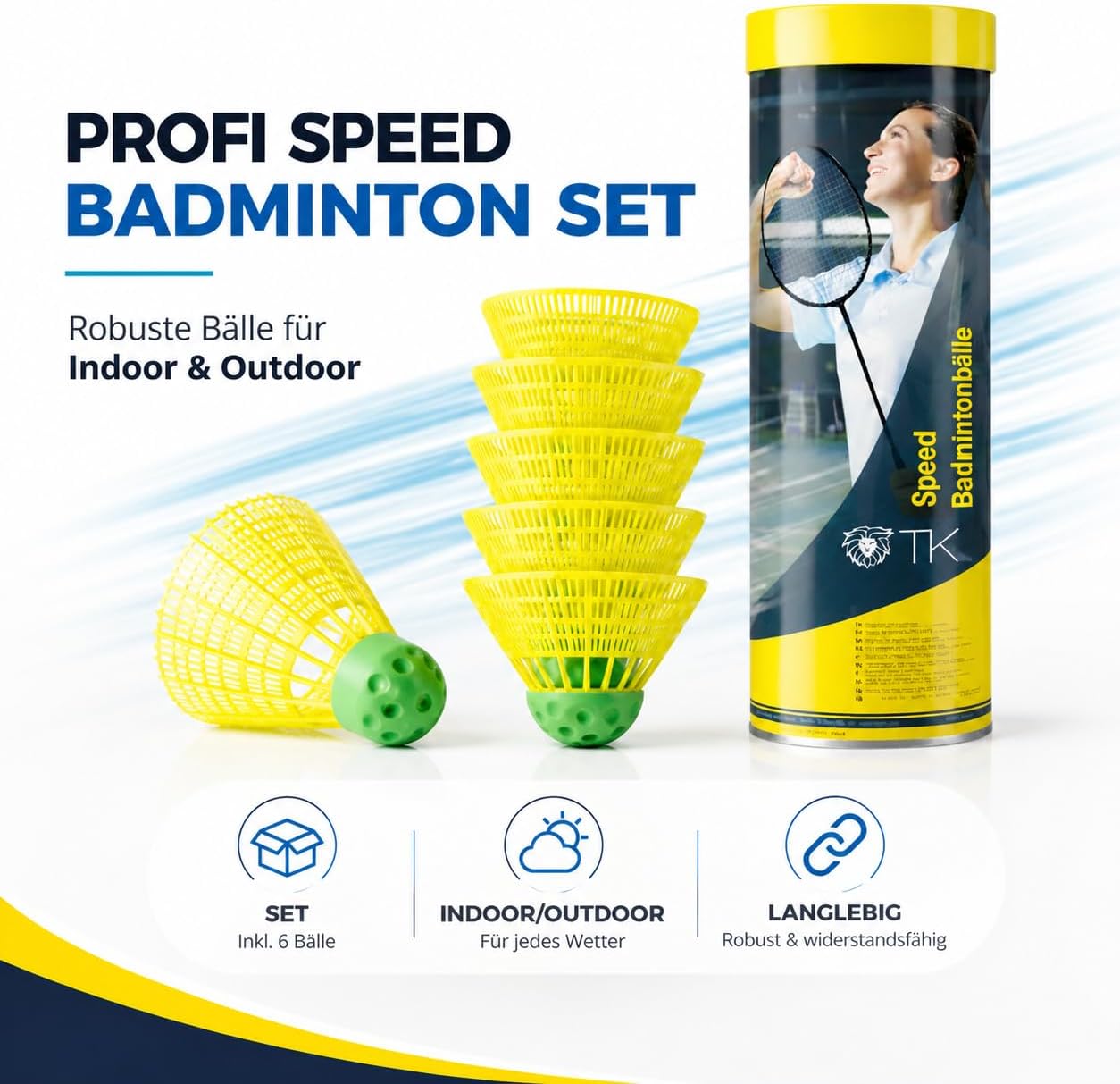 Detalle de TK Gruppe Timo Klingler speedbadmintonshuttles, set van 5, geel
