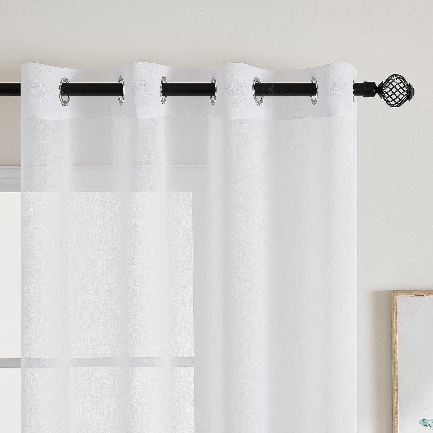 Detalle de EMEMA 2er-Set Sheer-Voile-Schiebegardinen mit Ösen, transparent, 140 x 225 cm, weiß