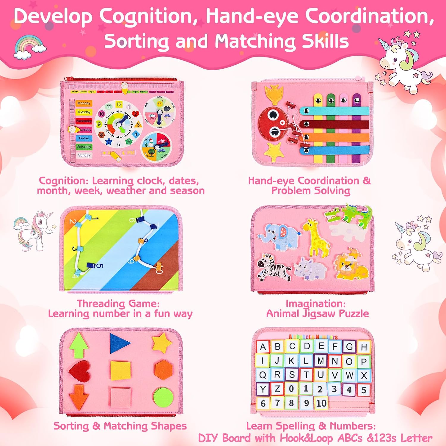 Thumbnail 2 de Esjay Toddler Busy Board Montessori Toys for Girls: Multi-Page Sensory Learning Board
