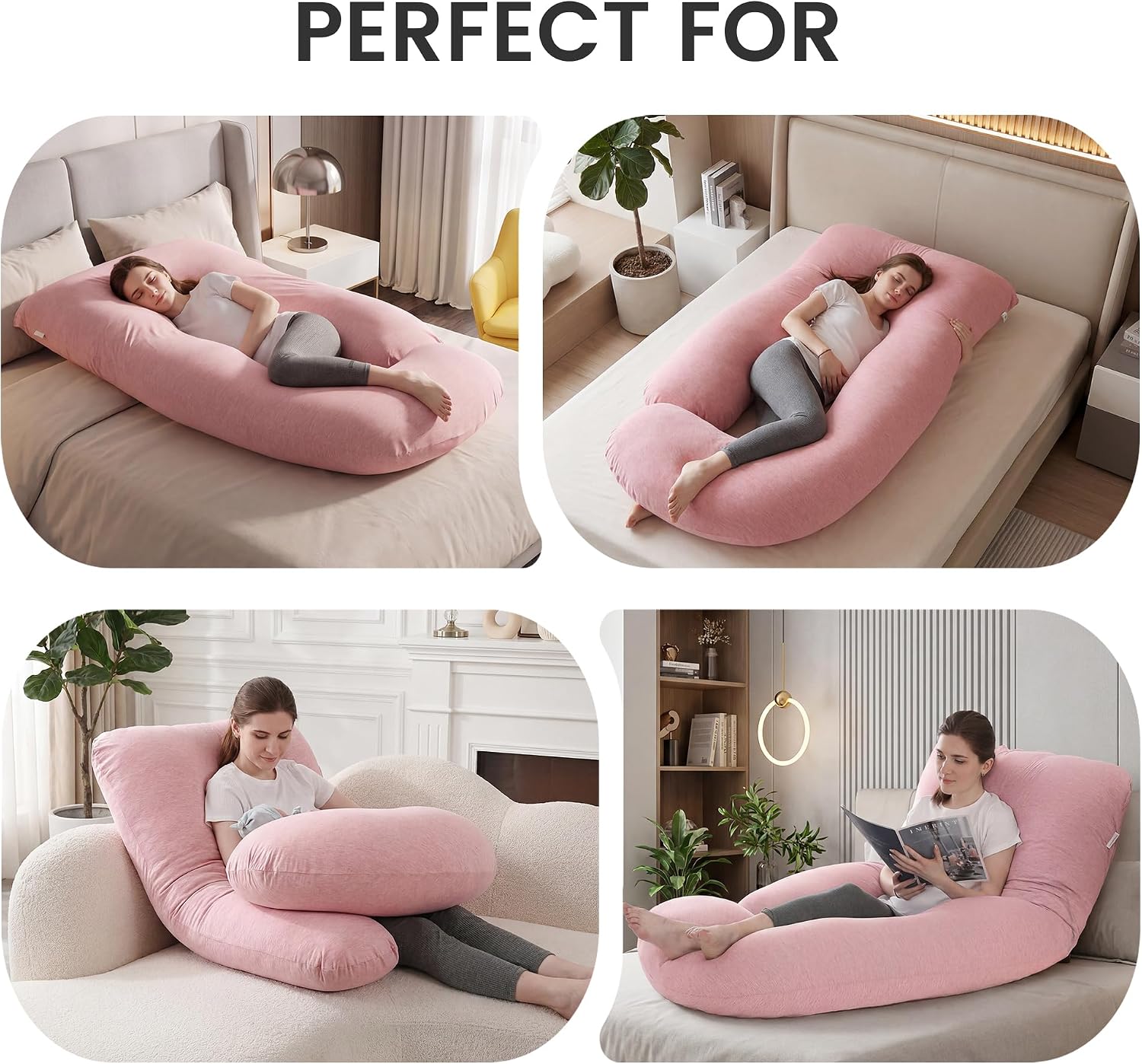 Detalle de Jcickt 59-Inch Full-Body Pregnancy Pillow with Ice Silk Cover, Pink