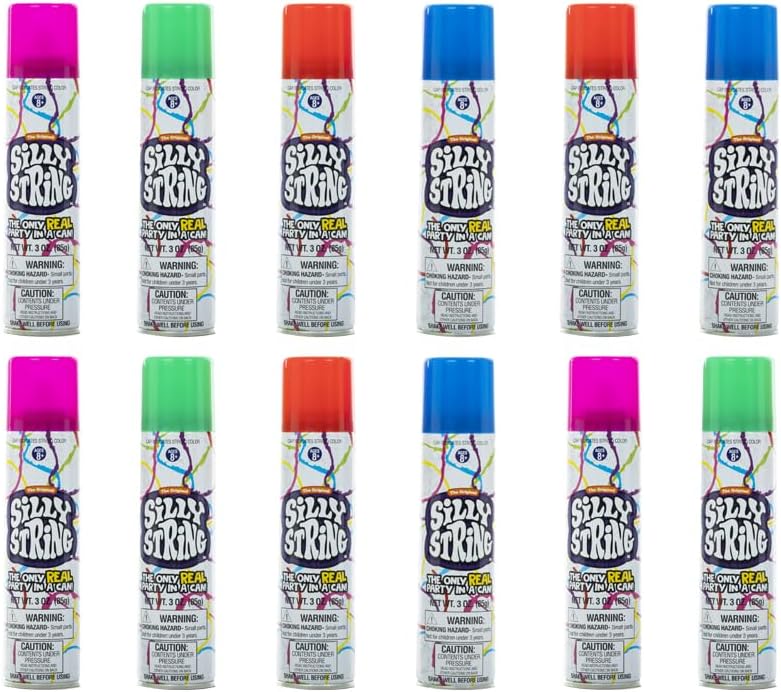 Detalle de Silly String Original Party Pack, 12 Assorted-Color 3 oz Cans