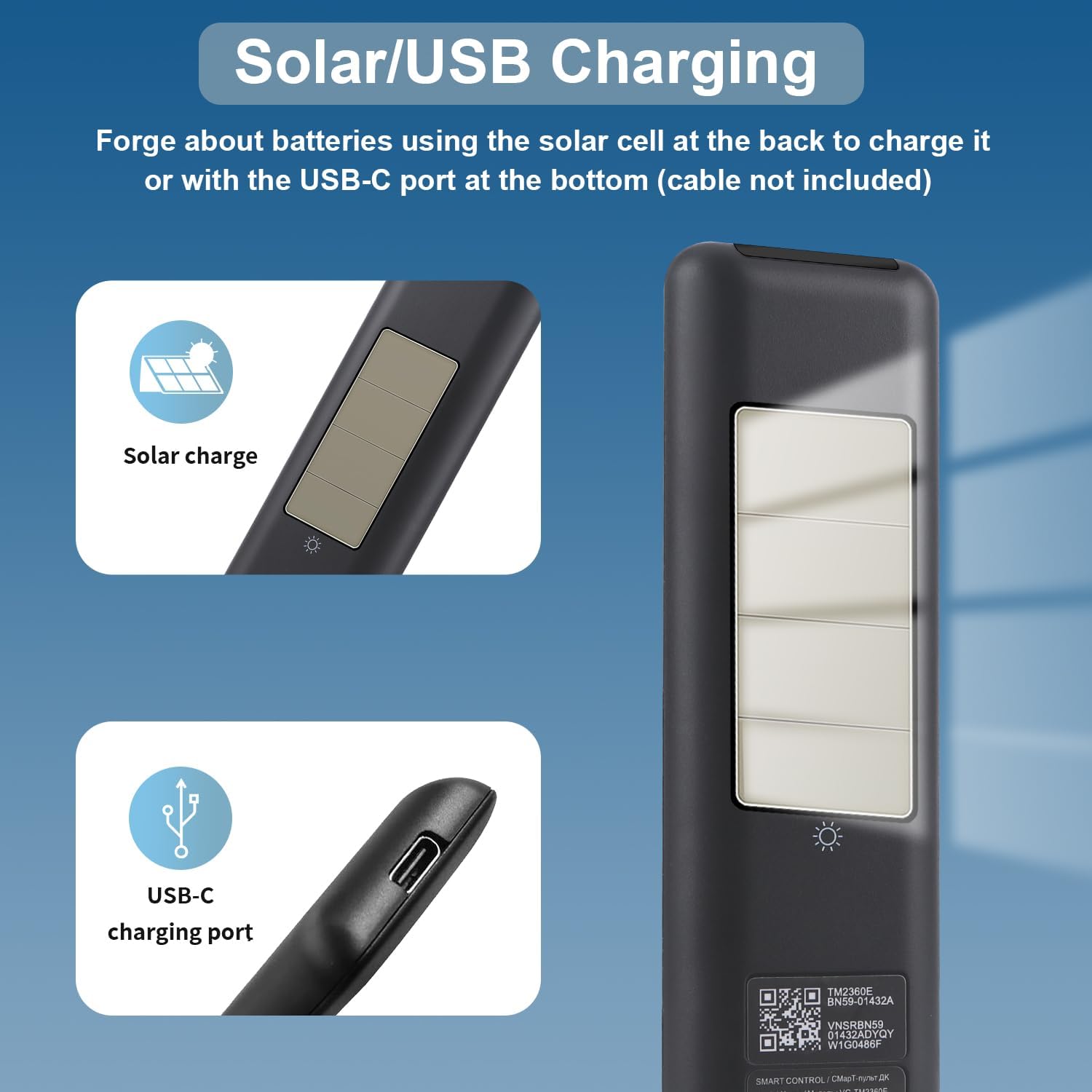 Detalle de Rechargeable Voice Remote for Samsung Smart TV (BN59-01432A) with USB-C charging and 4 shortcut keys