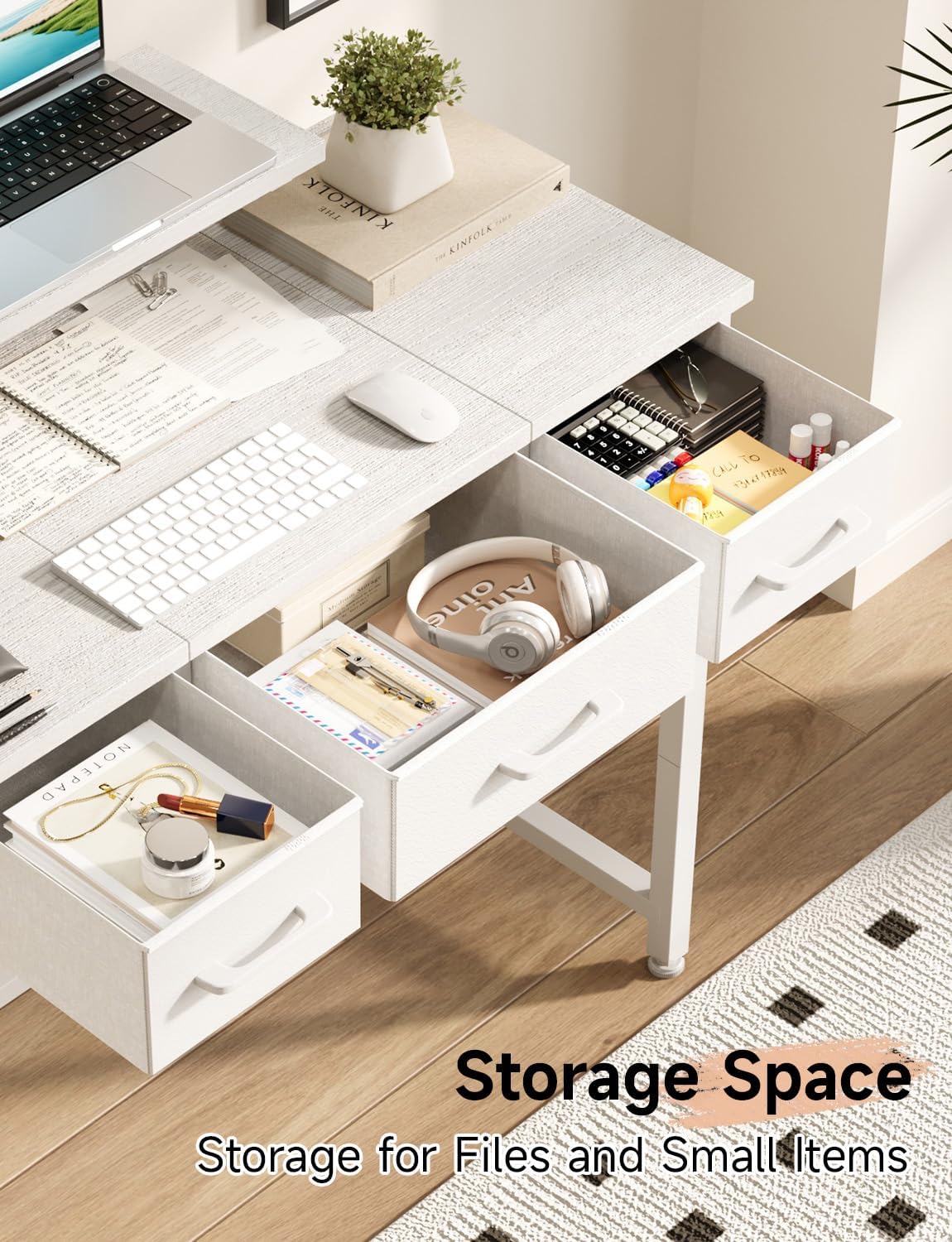 Thumbnail 5 de KitMent Small Desk with 3 Fabric Drawers (76x36cm) – A compact, adaptable study and vanity companion