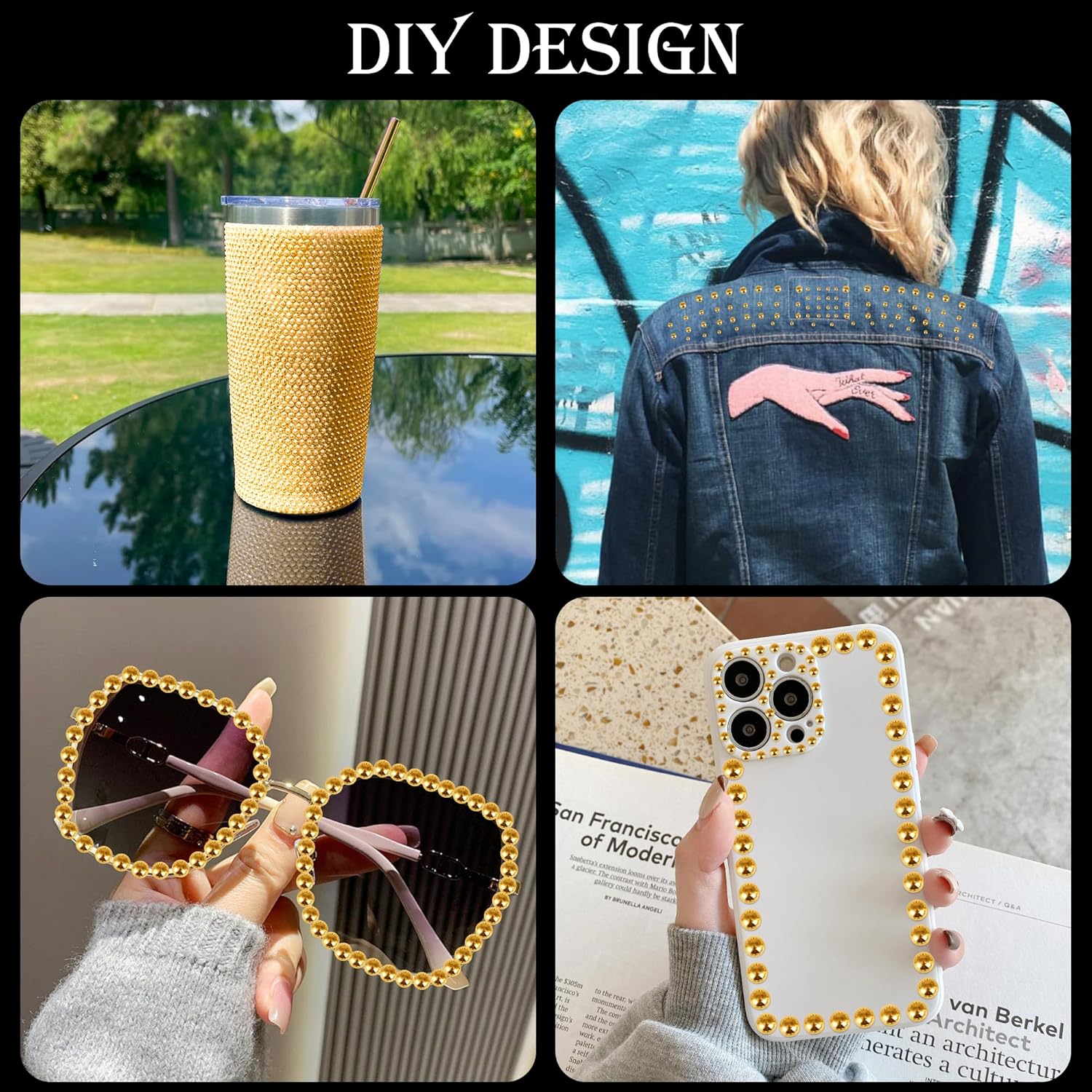 Thumbnail 6 de FEMBW Brillantini Viso Strass Adesivi – 5 Fogli 973 Pezzi Oro