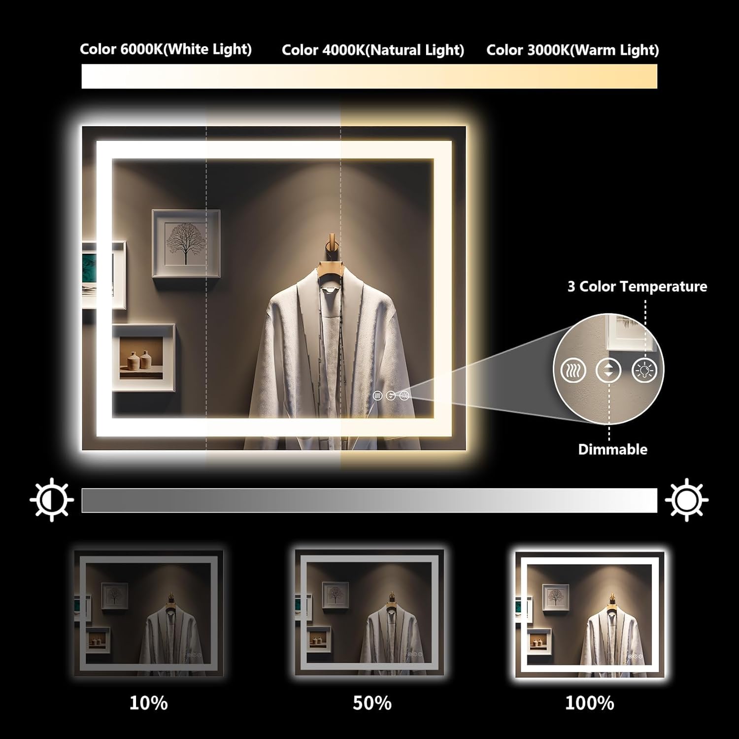 Detalle 2 de YEELAIT 28x36 Inch LED Bathroom Mirror with Lights 🪞