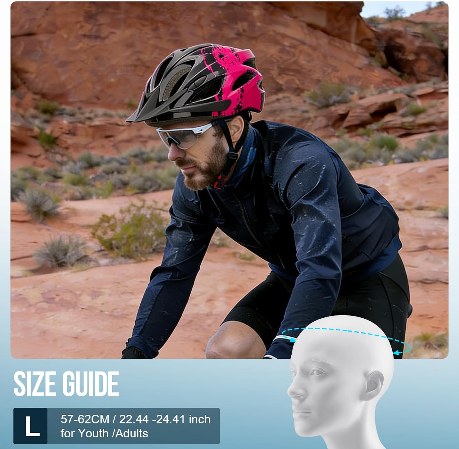 Thumbnail 5 de Cycle Helmet Adults: Lightweight, LED-Backed Bike Helmet with Adjustable Fit (57–62cm) for Men & Women