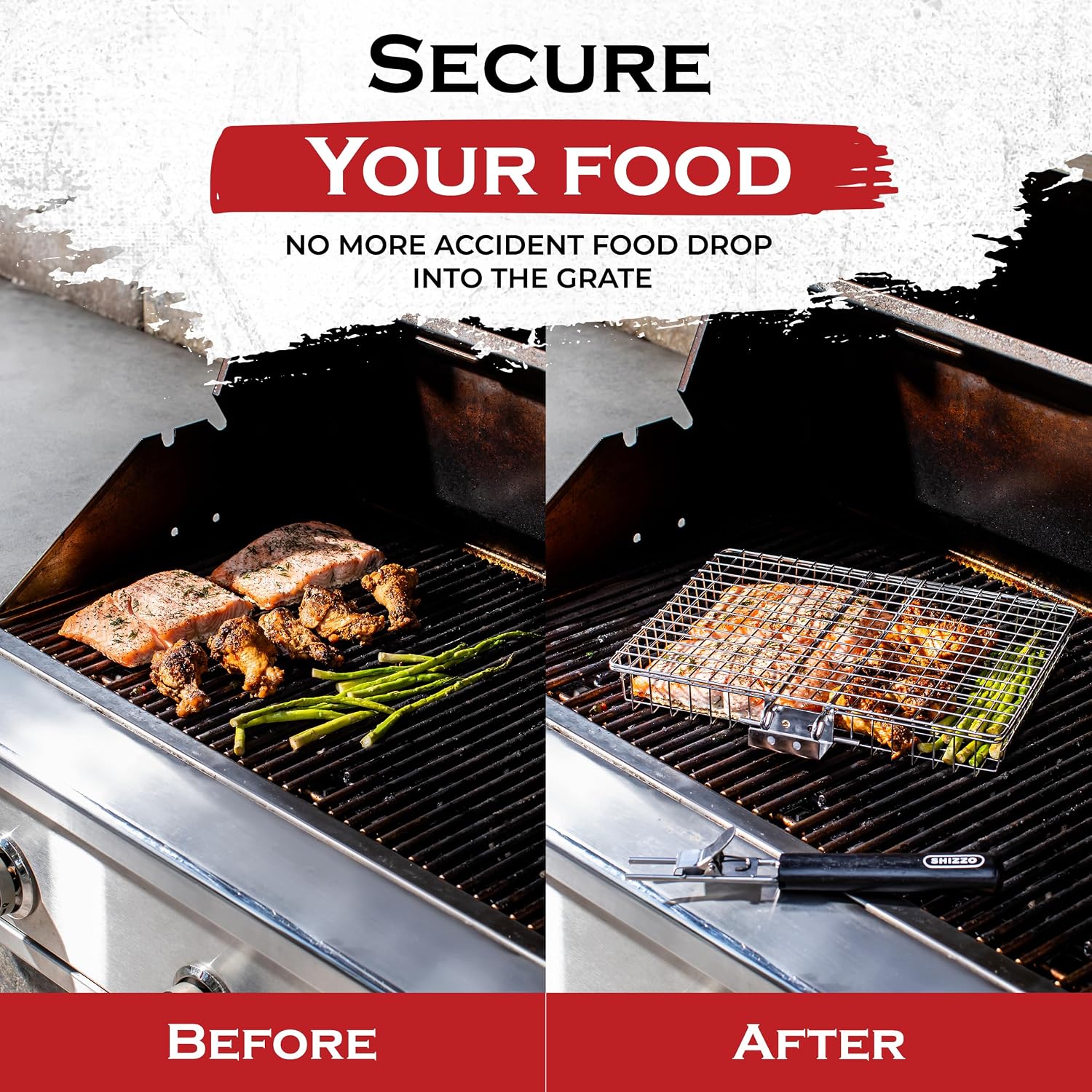 Thumbnail 1 de SHIZZO EA-G5JB-V5TC Stainless Steel Grill Basket Set with Removable Handle