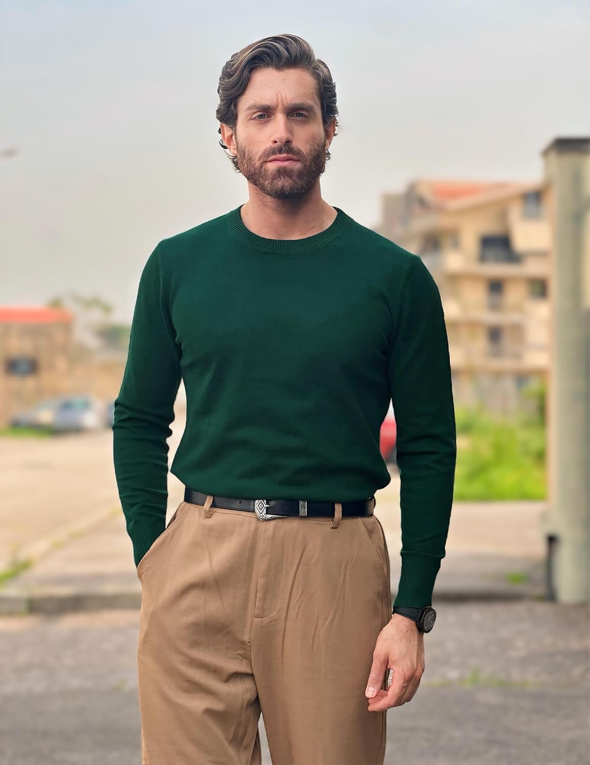 Detalle 2 de COOFANDY Herren Pullover Rundhals Strickpullover