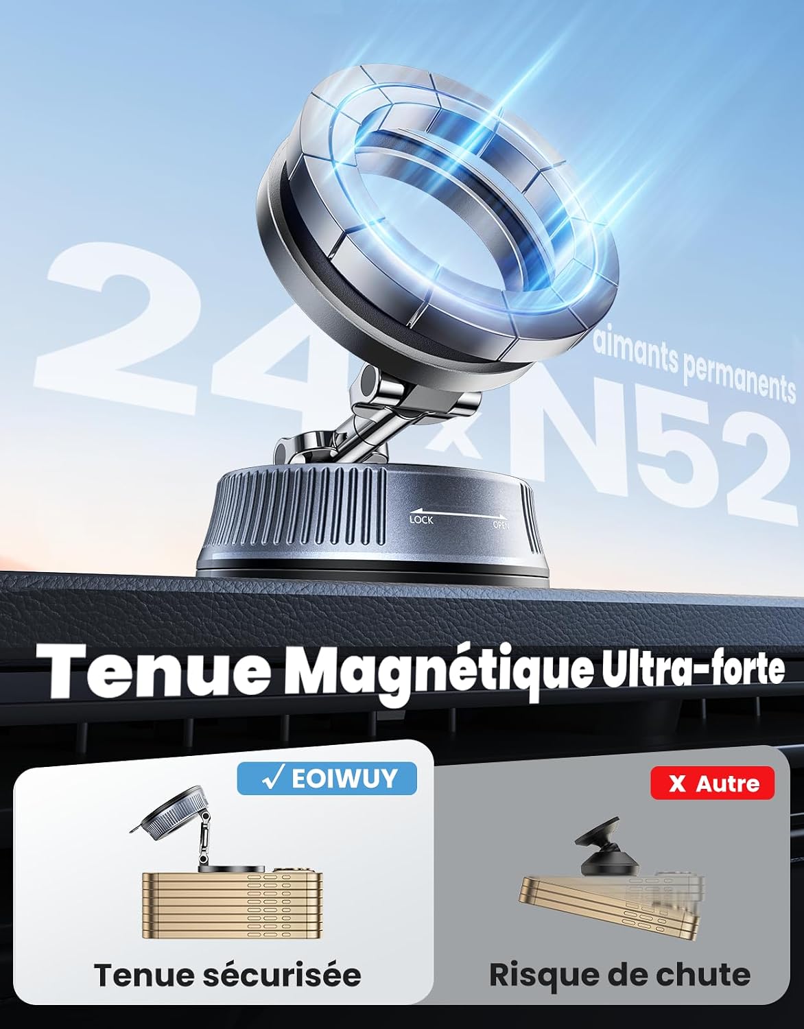 Thumbnail 4 de EOIWUY Support Telephone Voiture Magnétique 24 aimants