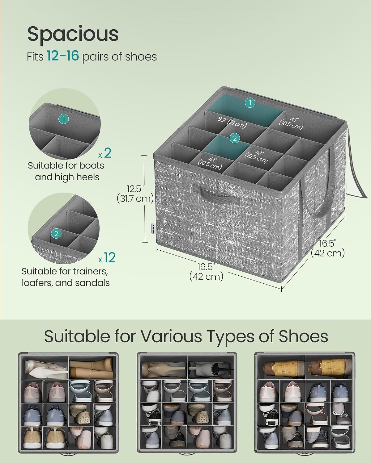 Detalle de SONGMICS Tina Collection LSP601G01 Shoe Organiser Box, Clear Lid, Grey