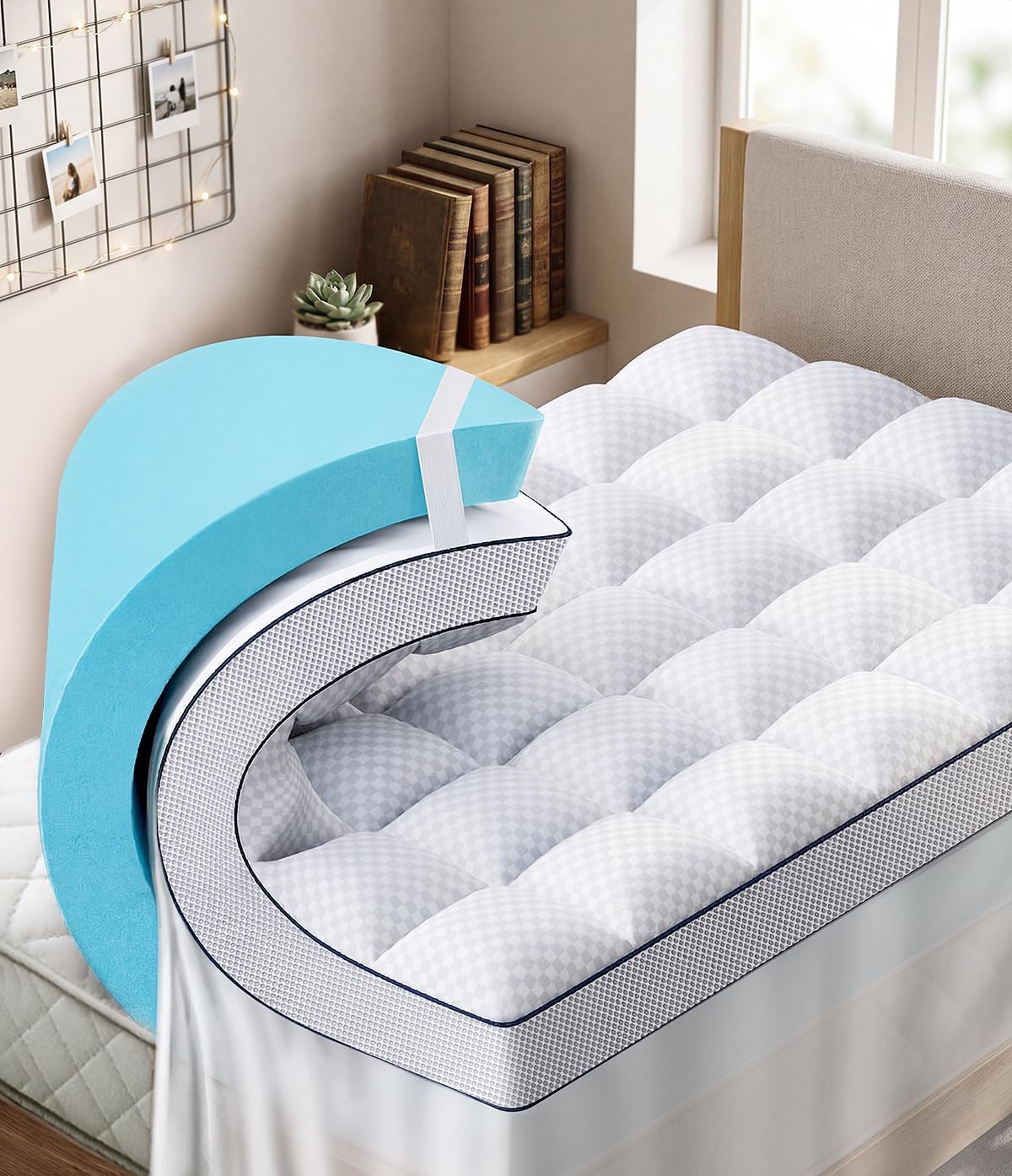 Detalle de Panyu Dual Layer 4 Inch Memory Foam Mattress Topper Twin XL