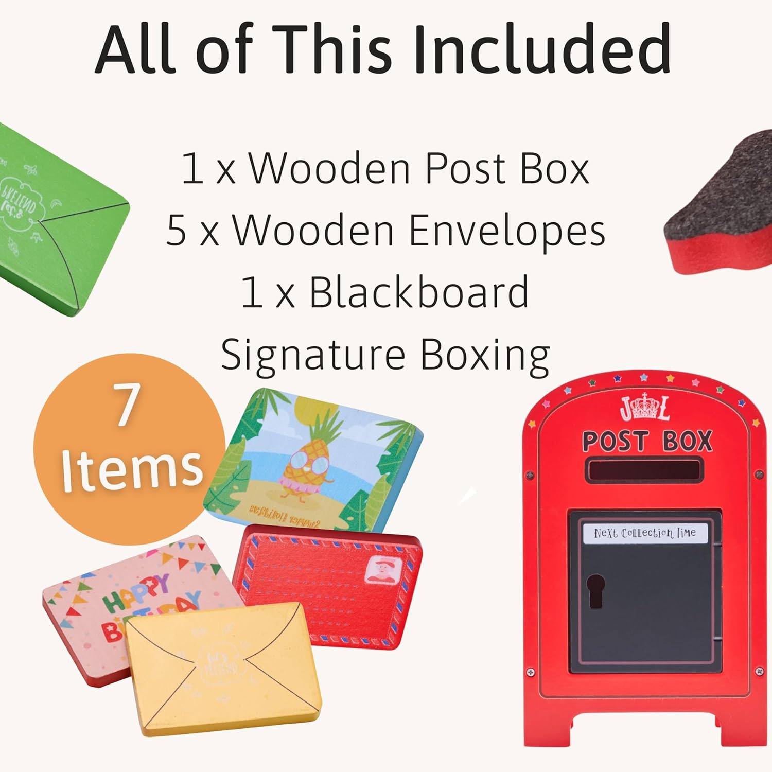 Detalle de Jaques of London Wooden Post Box Toy – Classic post office playset with envelopes & blackboard (2+ years)