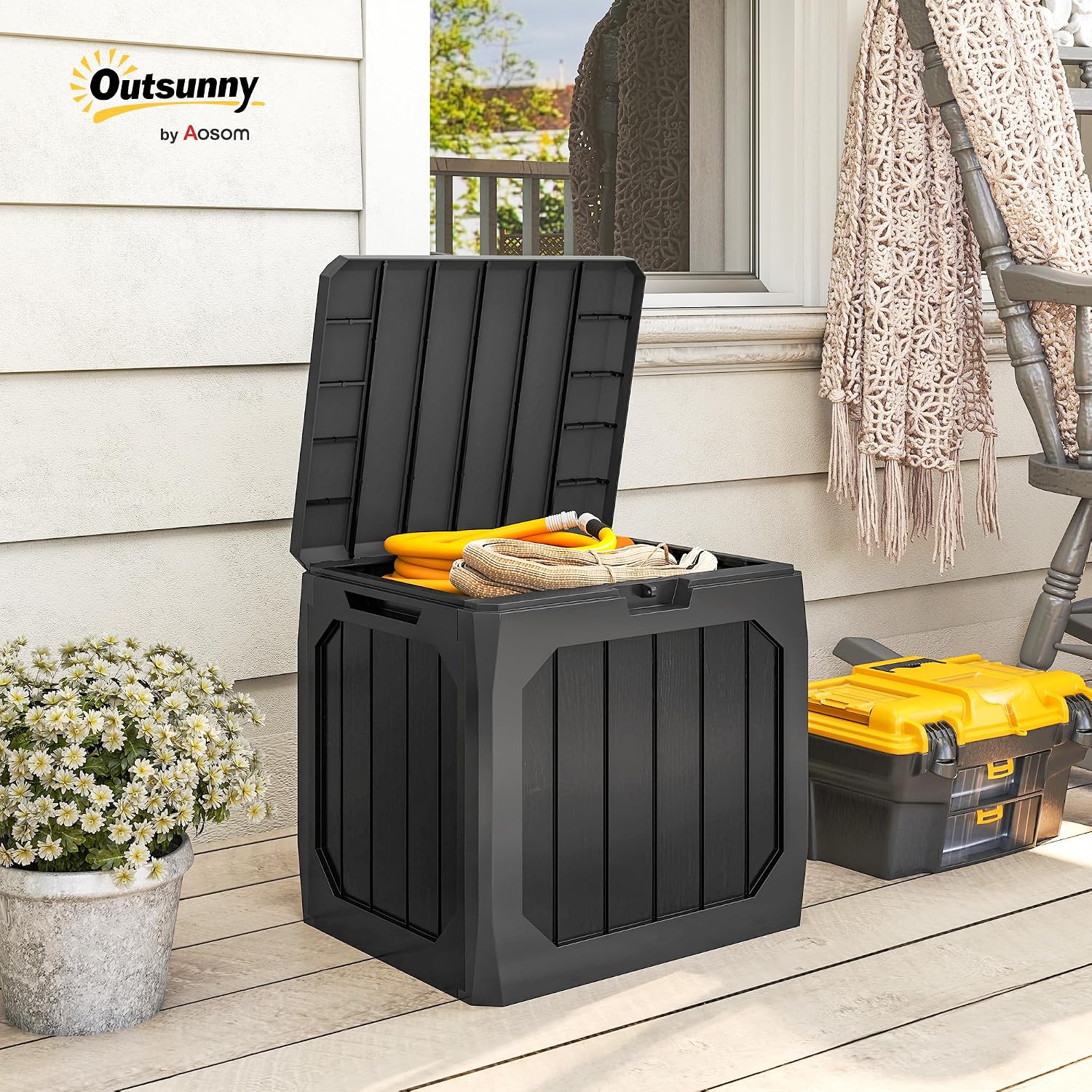 Detalle 2 de Outsunny 84G-868V00BK tuinkist van 121 l in weerbestendig PP