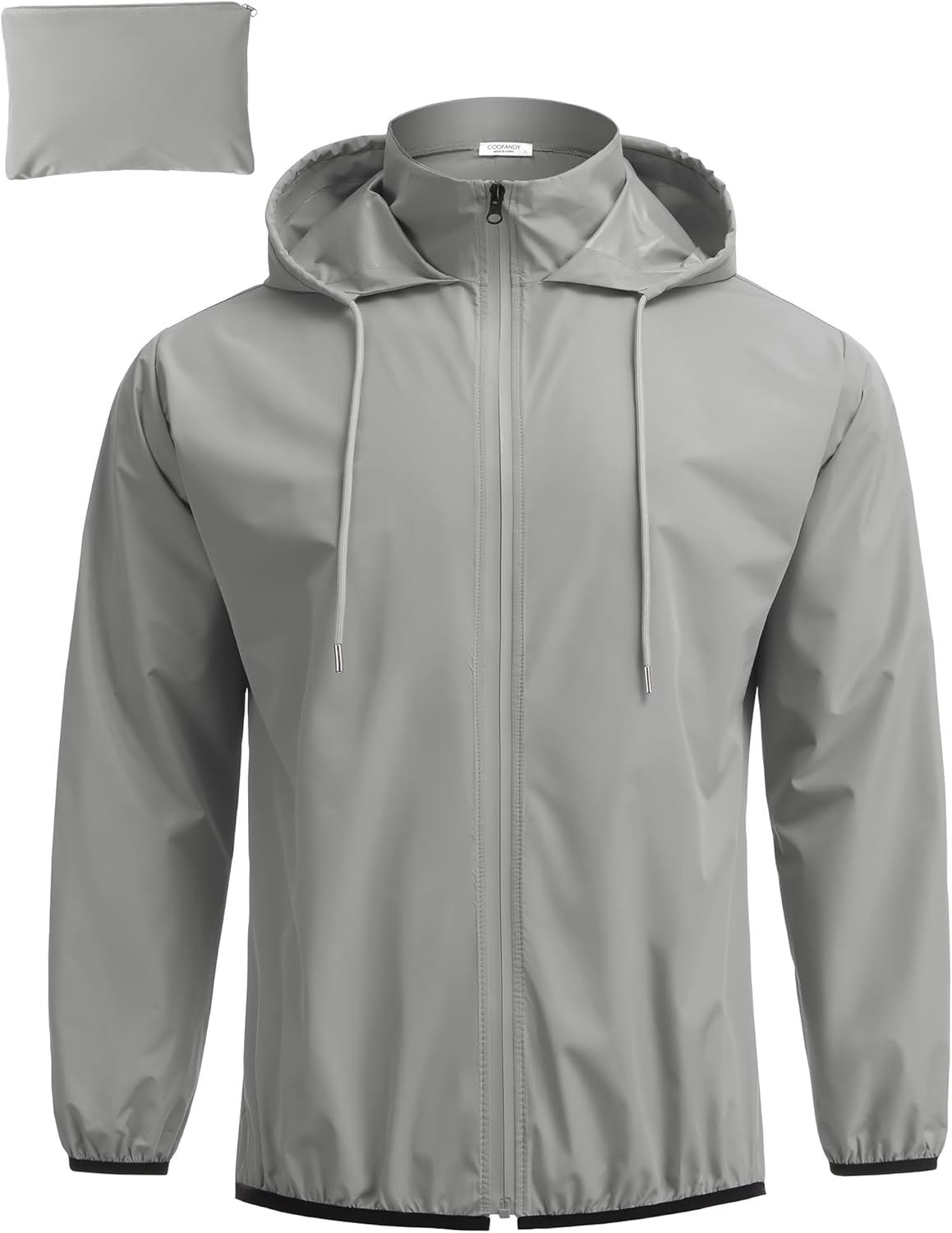 Detalle de COOFANDY Men's Light Rain Jacket with Hood — Packable Waterproof Raincoat for Outdoor Activities