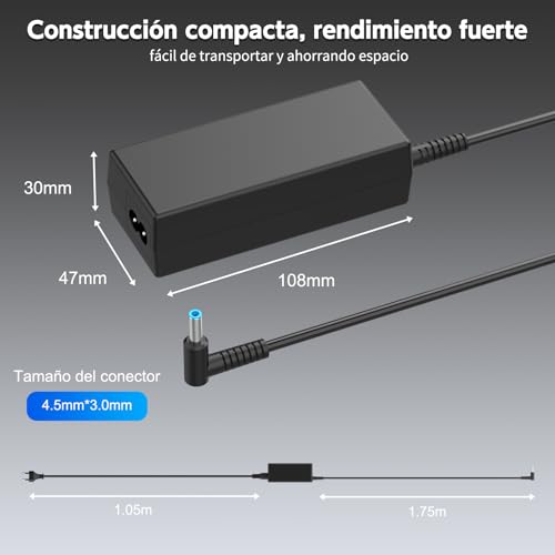 Detalle 2 de BIUBOTY cargador para portátil HP de 45 W, 19,5 V y conector 4,5 × 3,0 mm