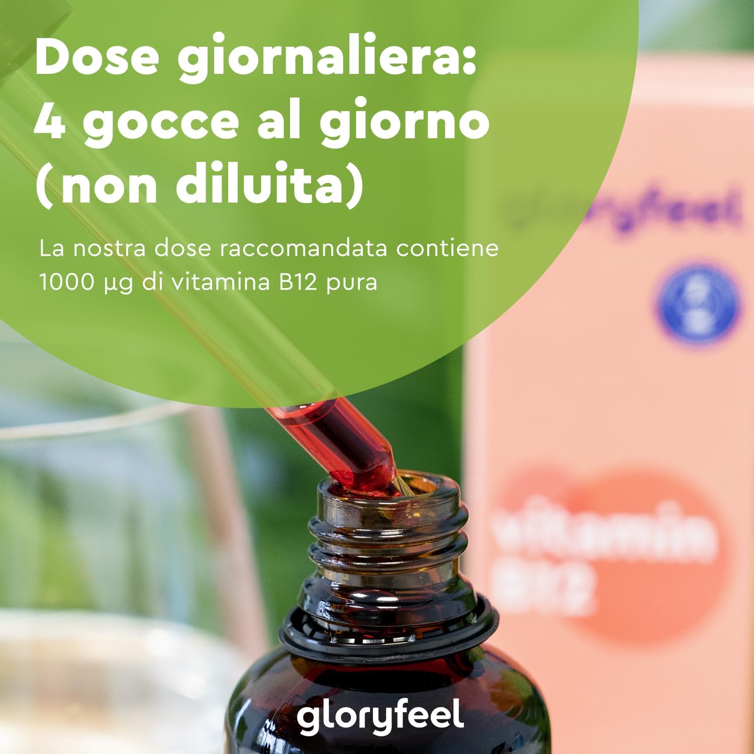 Detalle de Vitamina B12 Gocce 1000 µg al giorno – due forme bioattive (Metilcobalamina e Adenosilcobalamina), vegan