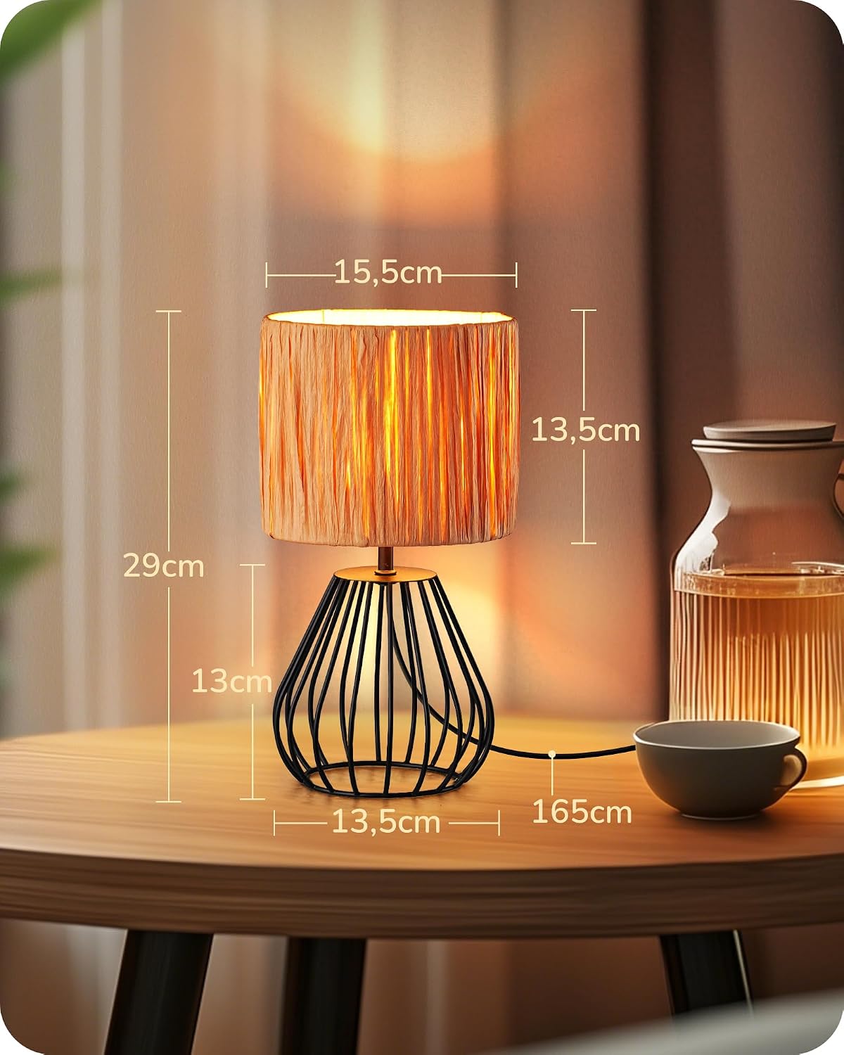 Thumbnail 3 de EDISHINE Tischlampe Wohnzimmer – Boho-Stil mit gewebtem Papierseil-Schirm, E14, 29 cm, Schwarz