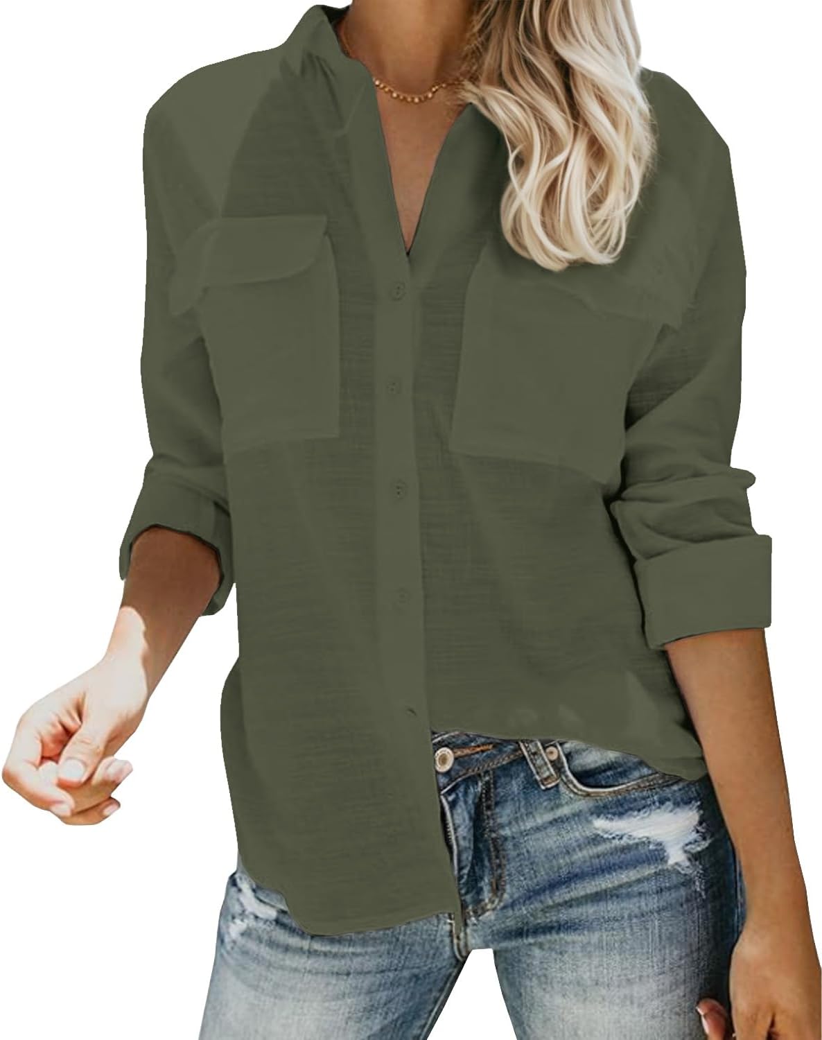 Thumbnail 6 de Friptspyg Bluse aus Musselin-Baumwolle mit V-Ausschnitt und Doppeltaschen