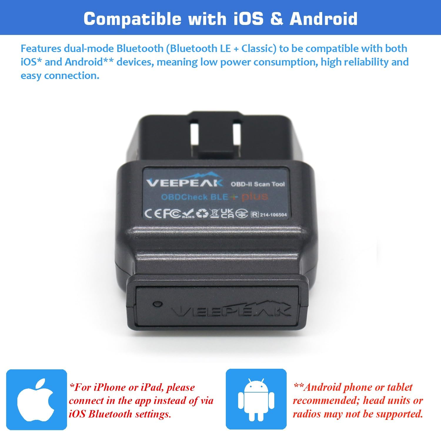 Detalle 2 de Veepeak OBDCheck BLE+ Bluetooth OBD II Scanner (OBD II car code reader for iOS & Android)