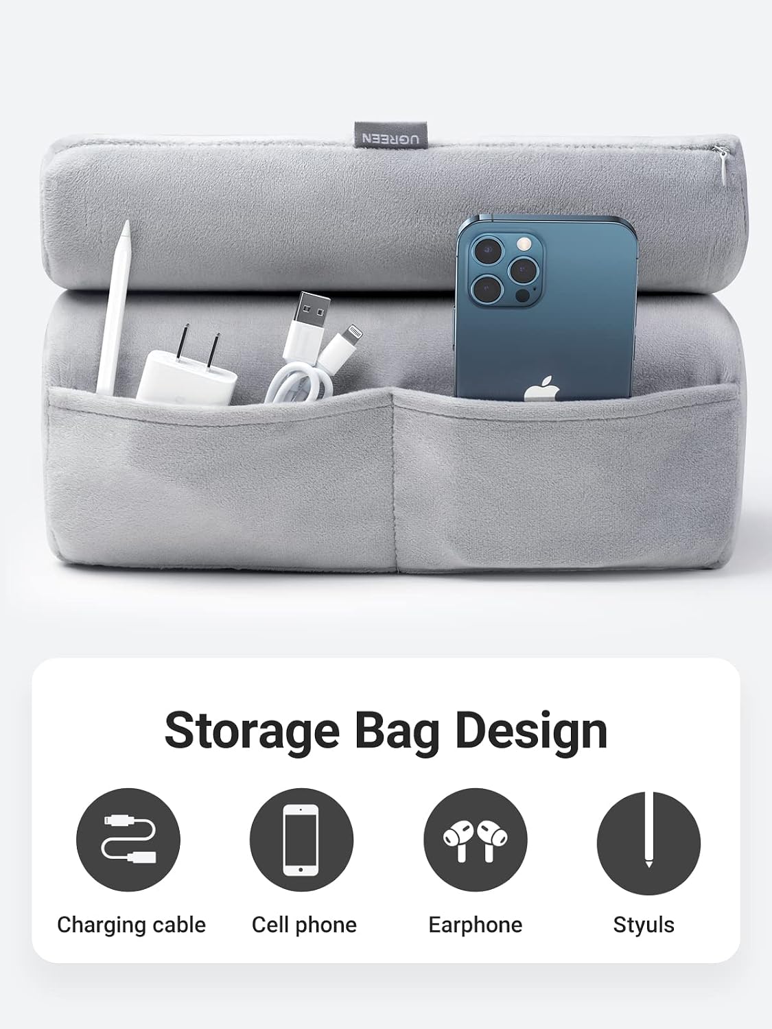 Detalle de UGREEN Soft iPad Cushion Tablet Pillow Stand (Gray) with 3-Stage Viewing Angles
