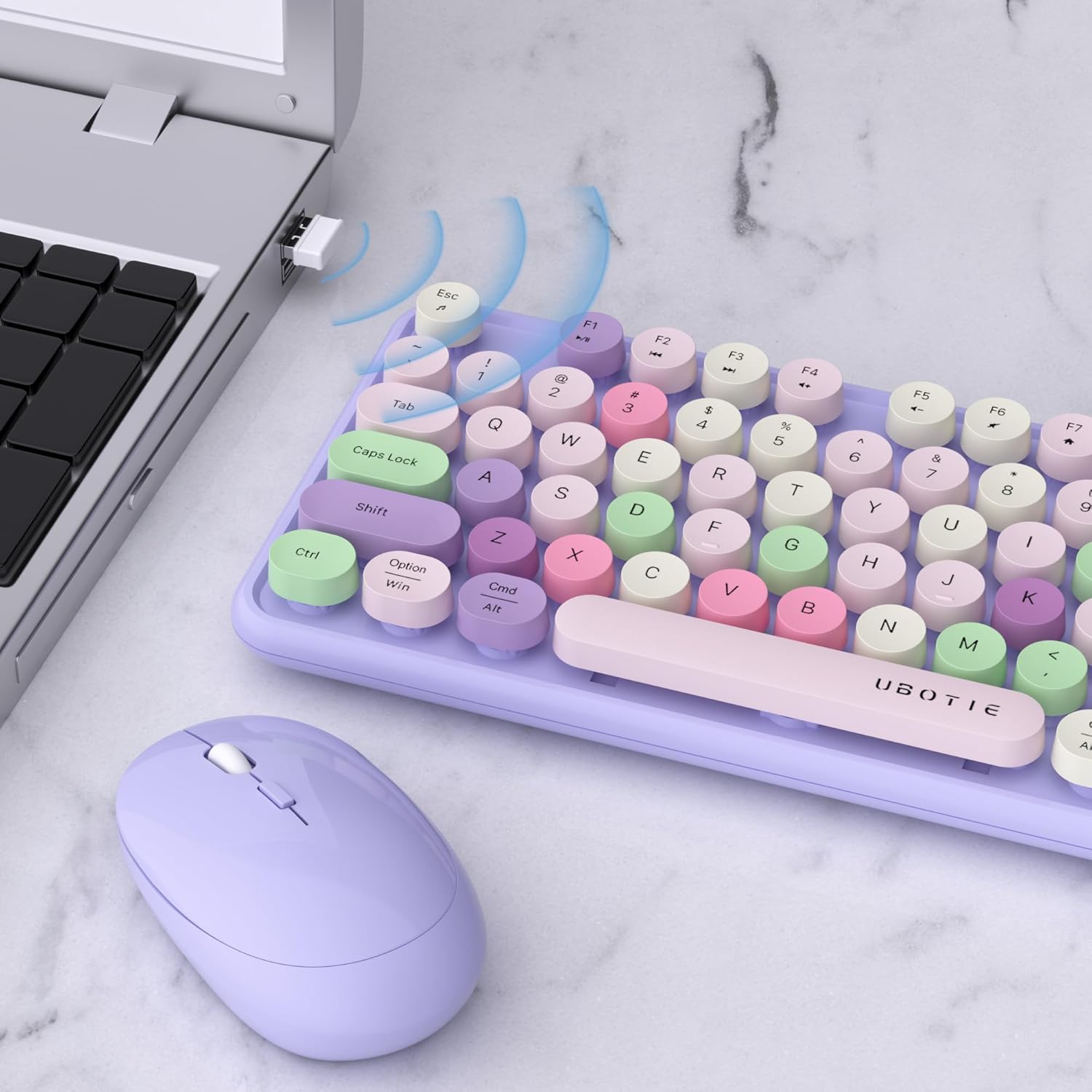 Thumbnail 2 de UBOTIE Colorful Wireless Keyboard Mouse Combo 🎧