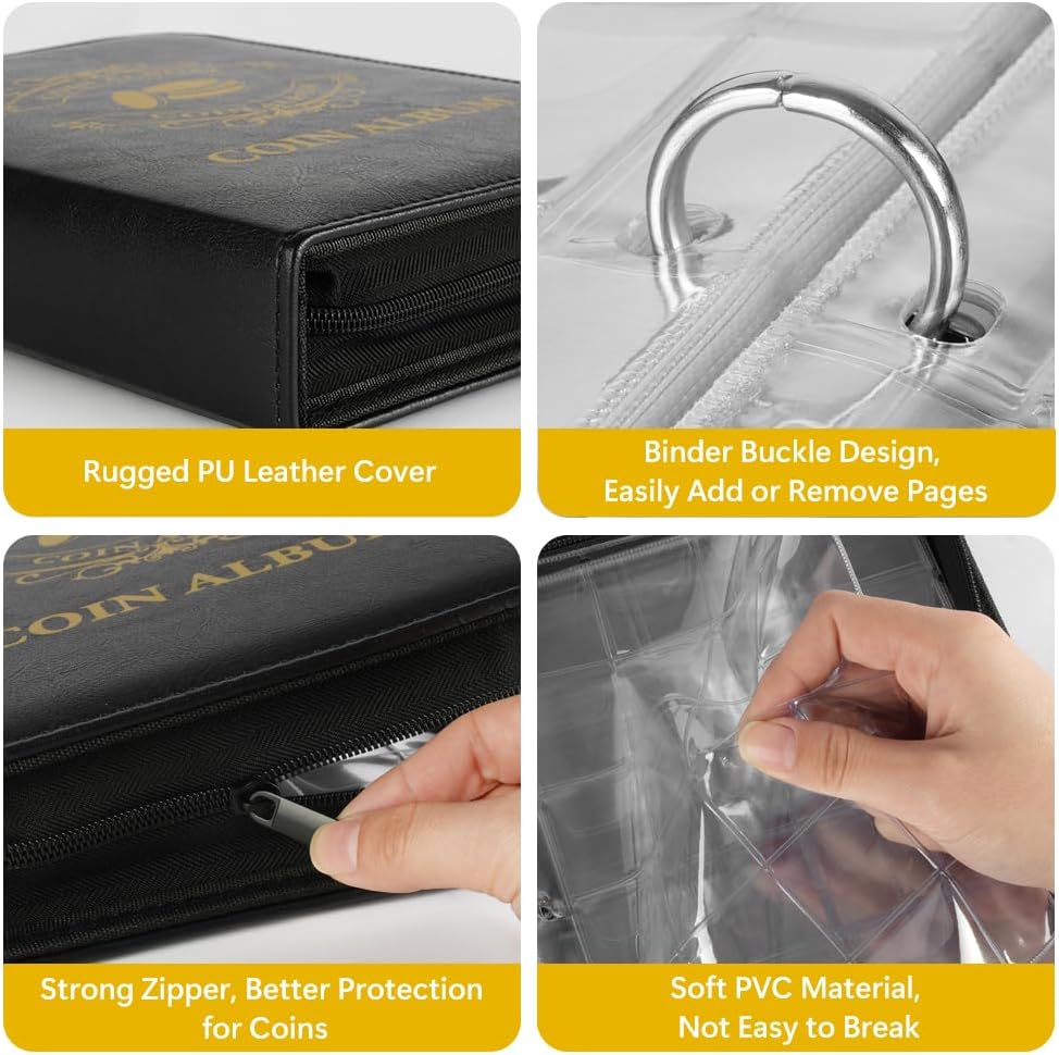 Thumbnail 2 de Vicloon Album per monete con 300 tasche, 15 pagine e griglie 35x35/45x45 mm