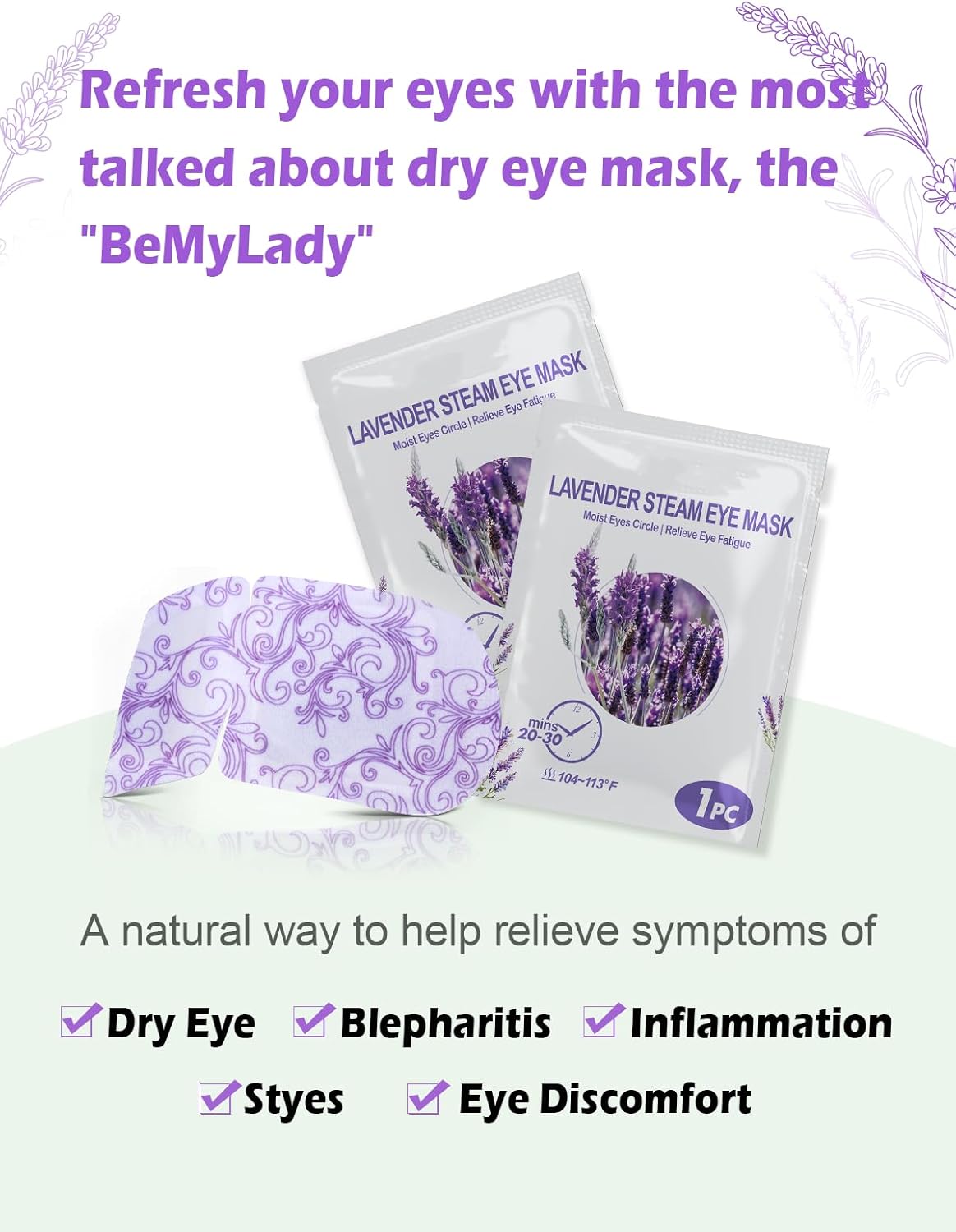 Detalle 2 de Self Heating Lavender Eye Mask (lavender-30) for Dark Circles, Puffiness and Relaxation