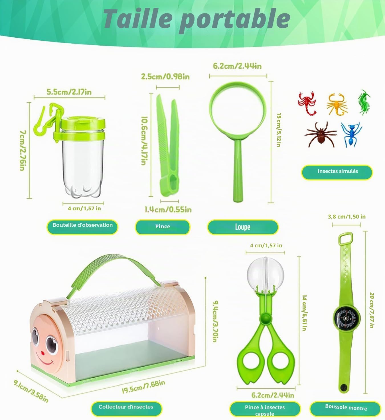 Detalle de Kit Attrape-Insectes pour Enfants — Boîte d'Habitat Portable avec Loupe et Pinces pour Découverte du Monde des Insectes