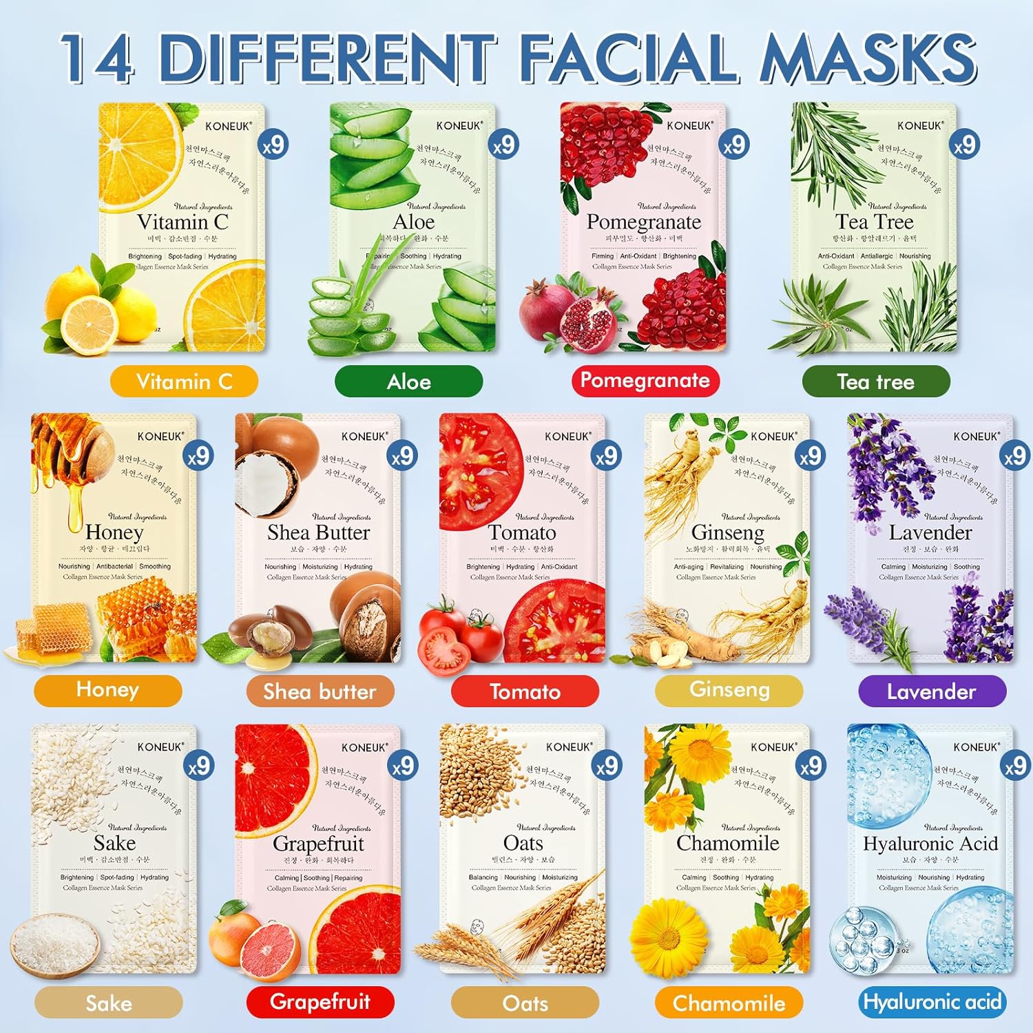 Thumbnail 1 de KONEUK 126 Pack Sheet Masks Skincare – Hydrating Bulk Face Masks for All Skin Types