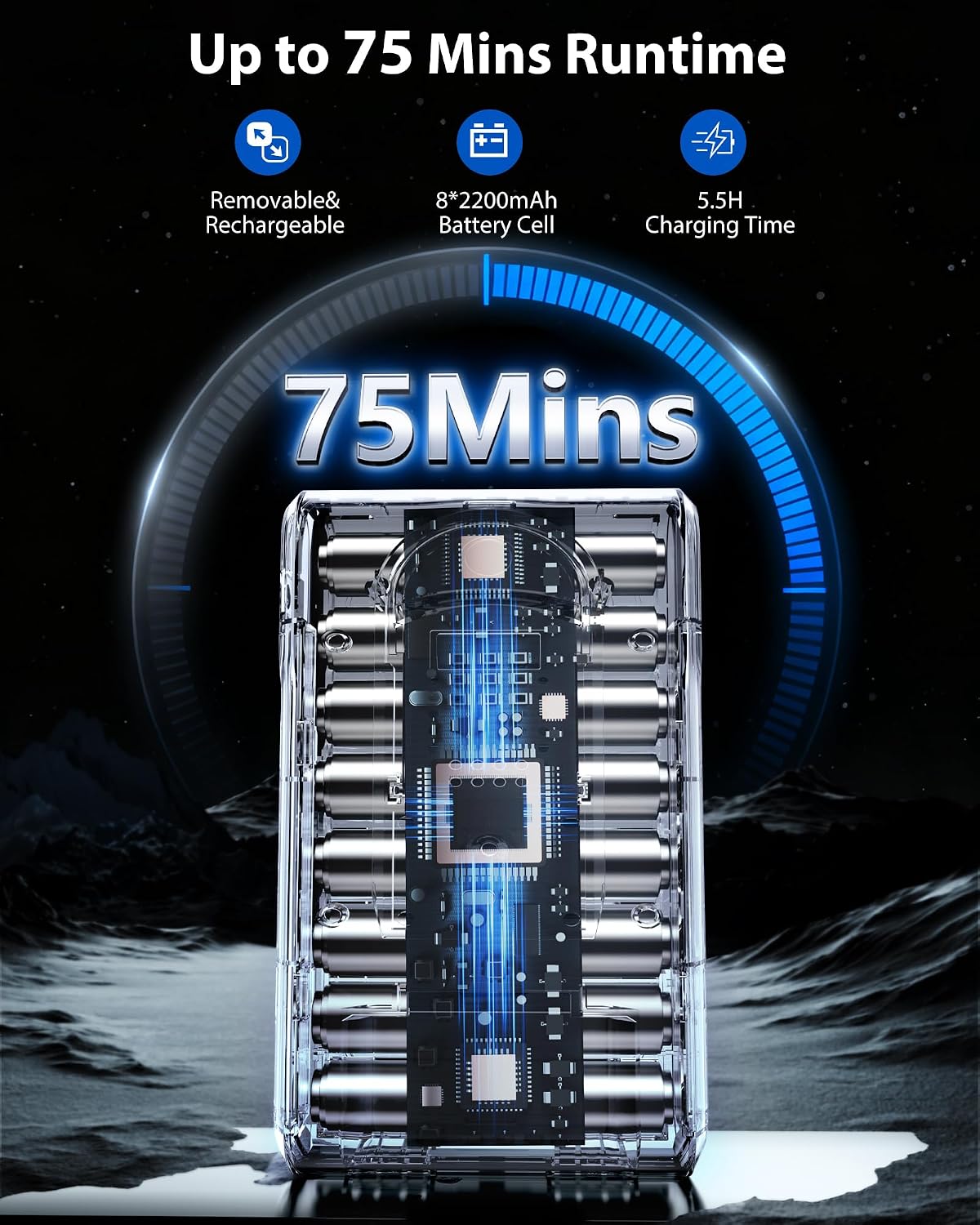 Detalle de XenonLab PW702 Cordless Stick Vacuum, 55 kPa Suction, 10-Stage Filtration