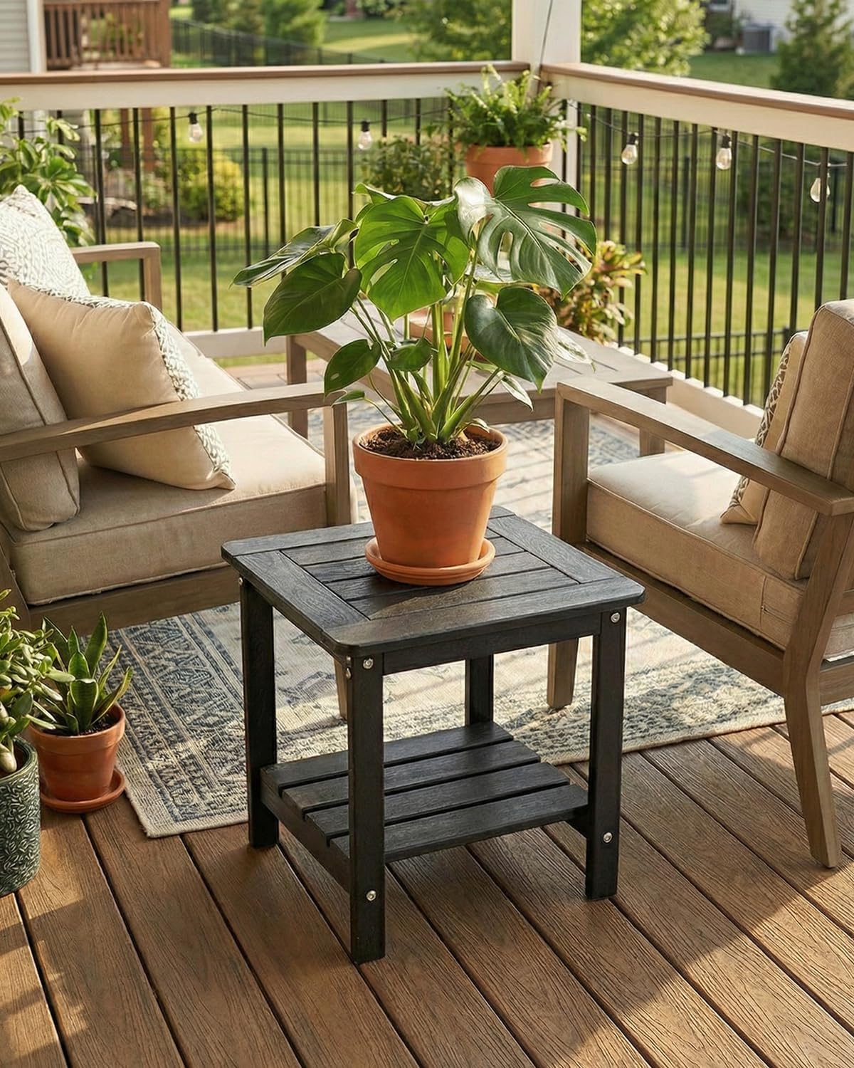 Thumbnail 1 de Kibaso ODST2741E 2-Tier Outdoor Side Table, Black HDPE Wood-Look