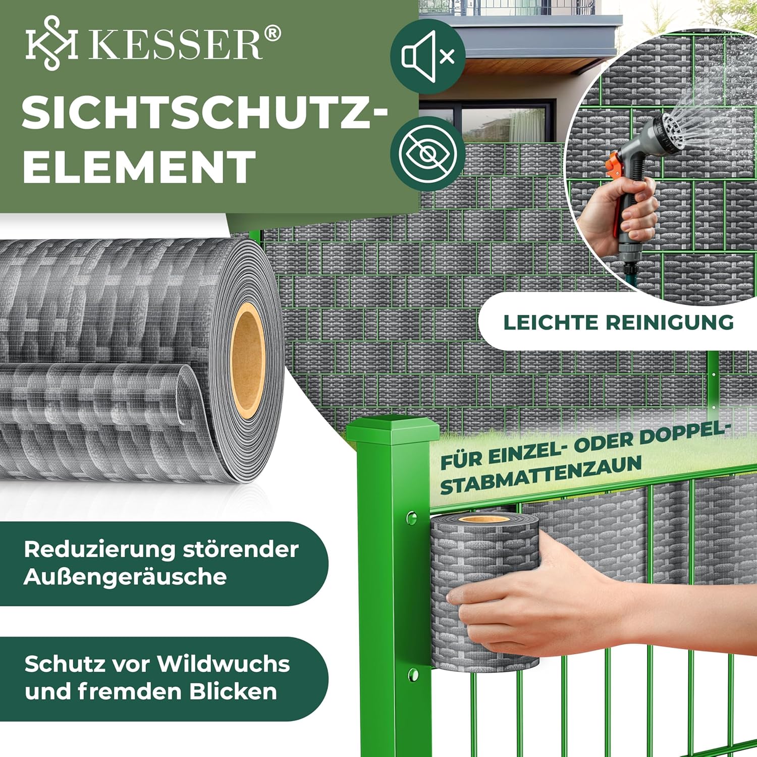 Thumbnail 1 de KESSER PVC Sichtschutzstreifen – 35 m × 19 cm, Doppelstabmatten-Zaun, inkl. 30 Clips