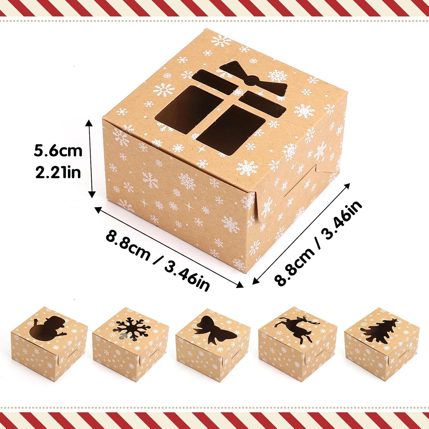 Detalle 2 de Naler 18-Piece Christmas Cookie Boxes with Kraft Paper and Clear PVC Windows