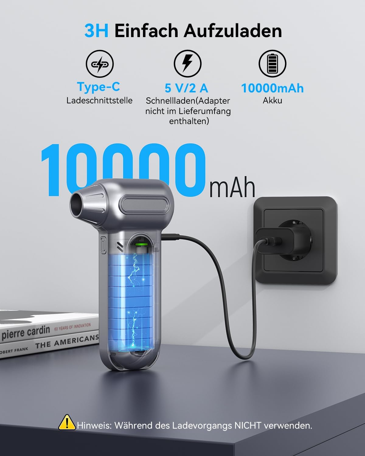 Thumbnail 5 de orantronx Elektrische Staubgebläse (Air Duster) mit 200.000 U/Min, 4 Geschwindigkeiten & LED – Akku-Druckluft für PC, Tastatur, Auto