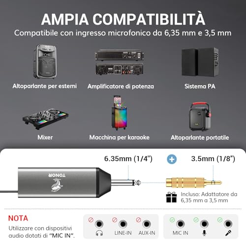 Thumbnail 6 de TONOR Microfono Wireless TW520: set professionale con due microfoni dinamici UHF ricaricabili