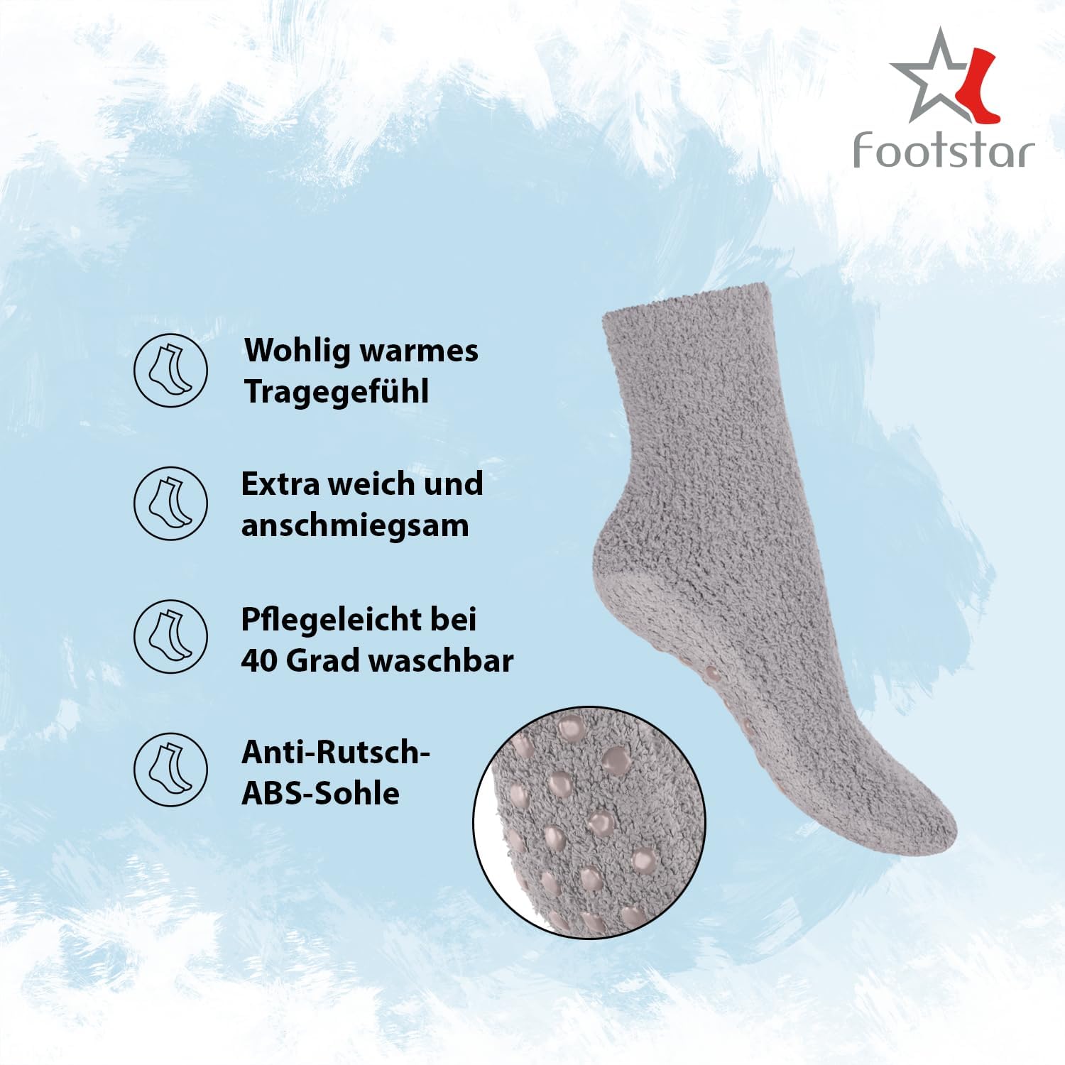 Detalle de Footstar Plush Socks for Women and Men, 6 Pairs with Soft or ABS Sole