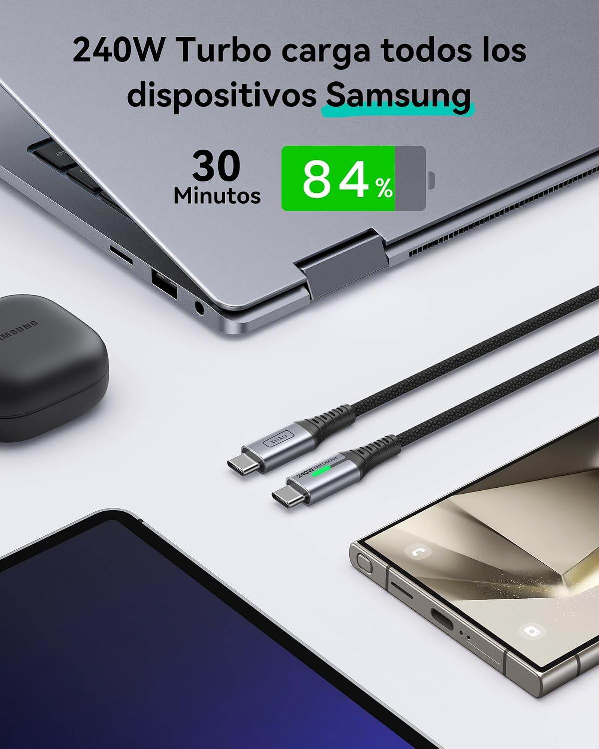 Detalle de INIU 240W Cable USB-C 2 m PD 3.0 para móviles