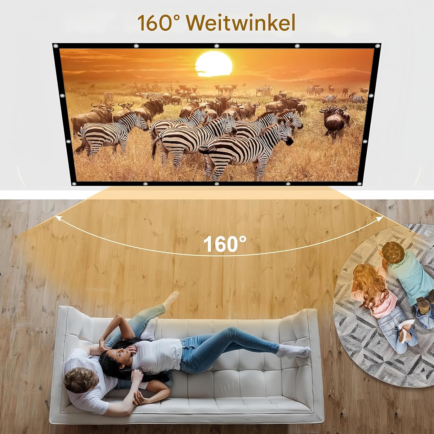 Detalle de Leinwand Beamer – Verdickte, Anti-Falten, tragbare 16:9-HD Projektorleinwand
